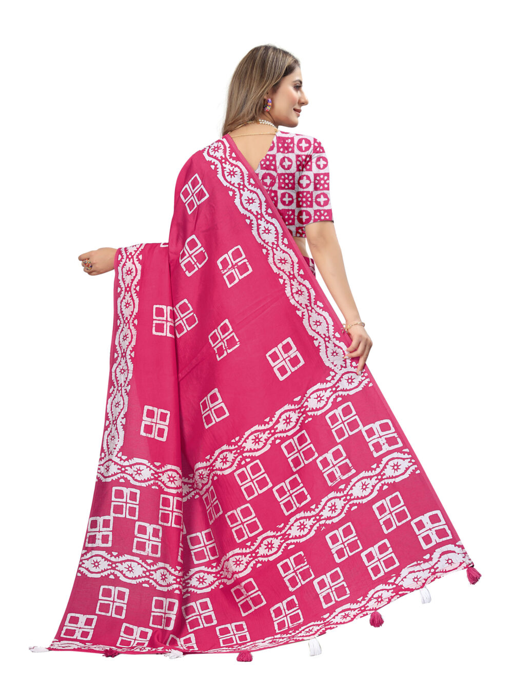 ABSTRACT TILE HAND WAX BATIK SAREE - Image 4
