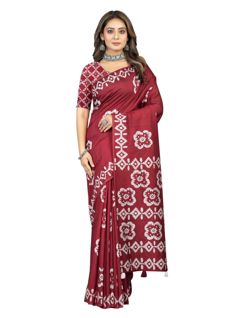 FOLK ART FLORAL GRID SAREE