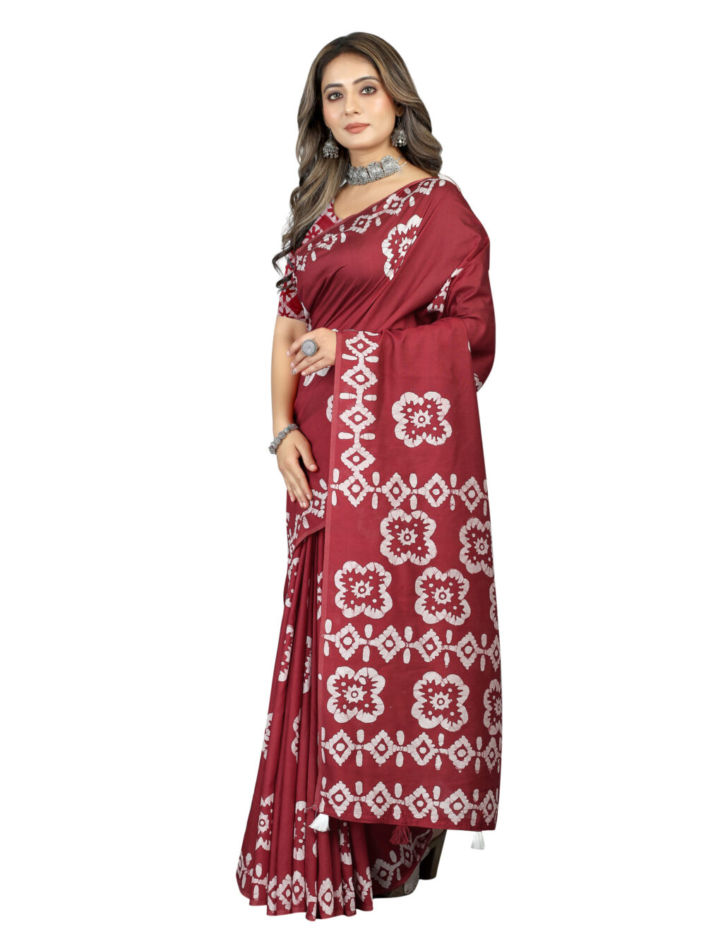 FOLK ART FLORAL GRID SAREE - Image 2
