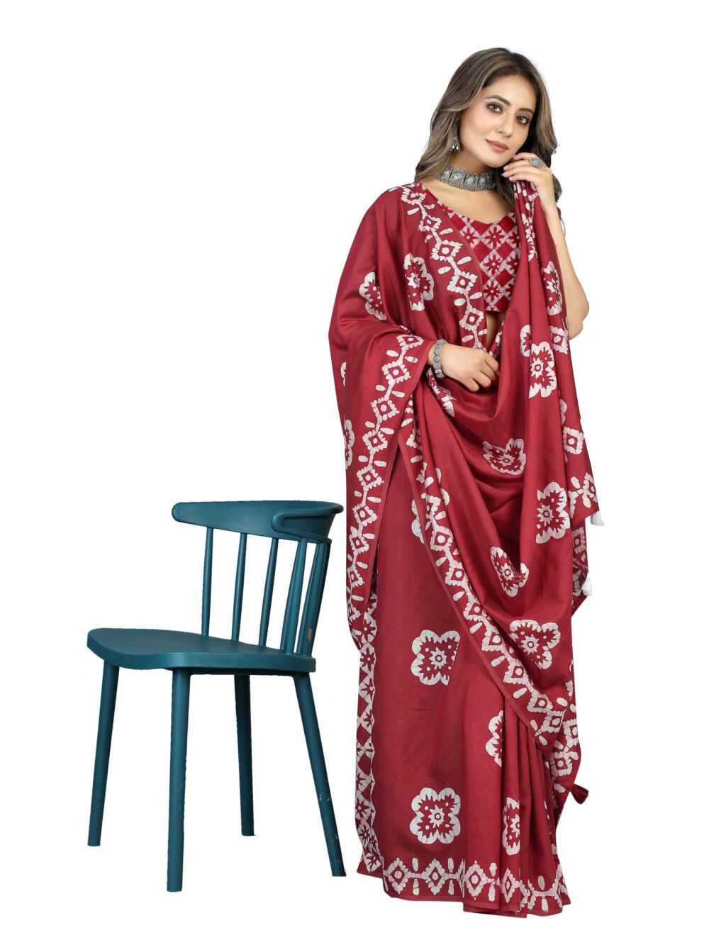 FOLK ART FLORAL GRID SAREE - Image 3