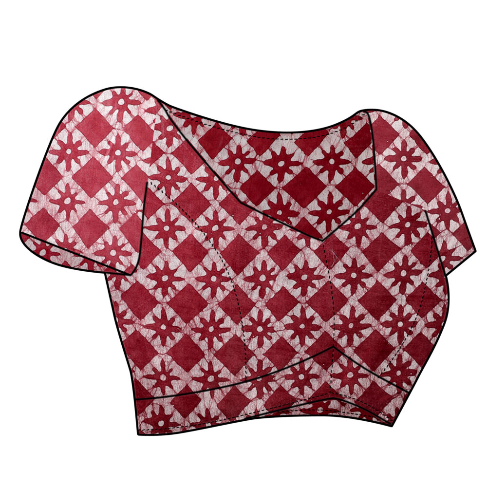 FOLK ART FLORAL GRID SAREE - Image 4