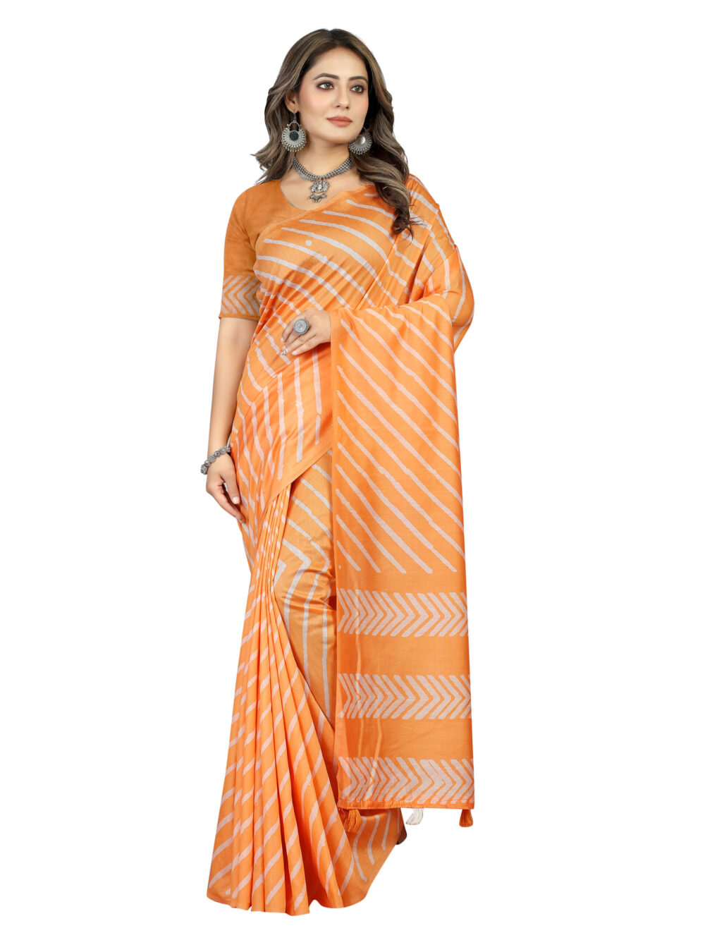 HAND WAX BATIK SAREE WITH DIAGONAL STRIPES