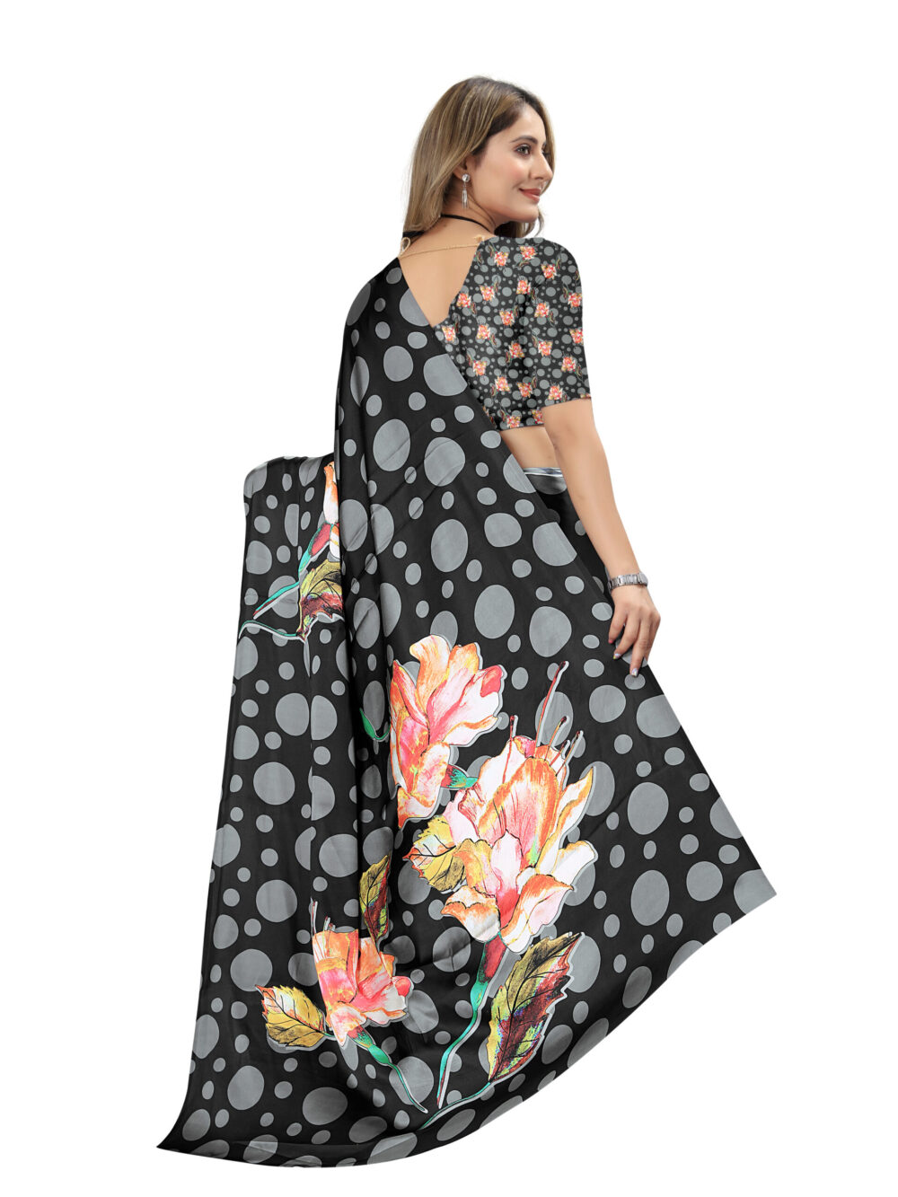 MIDNIGHT BLOOM CRAPE SAREE - Image 4