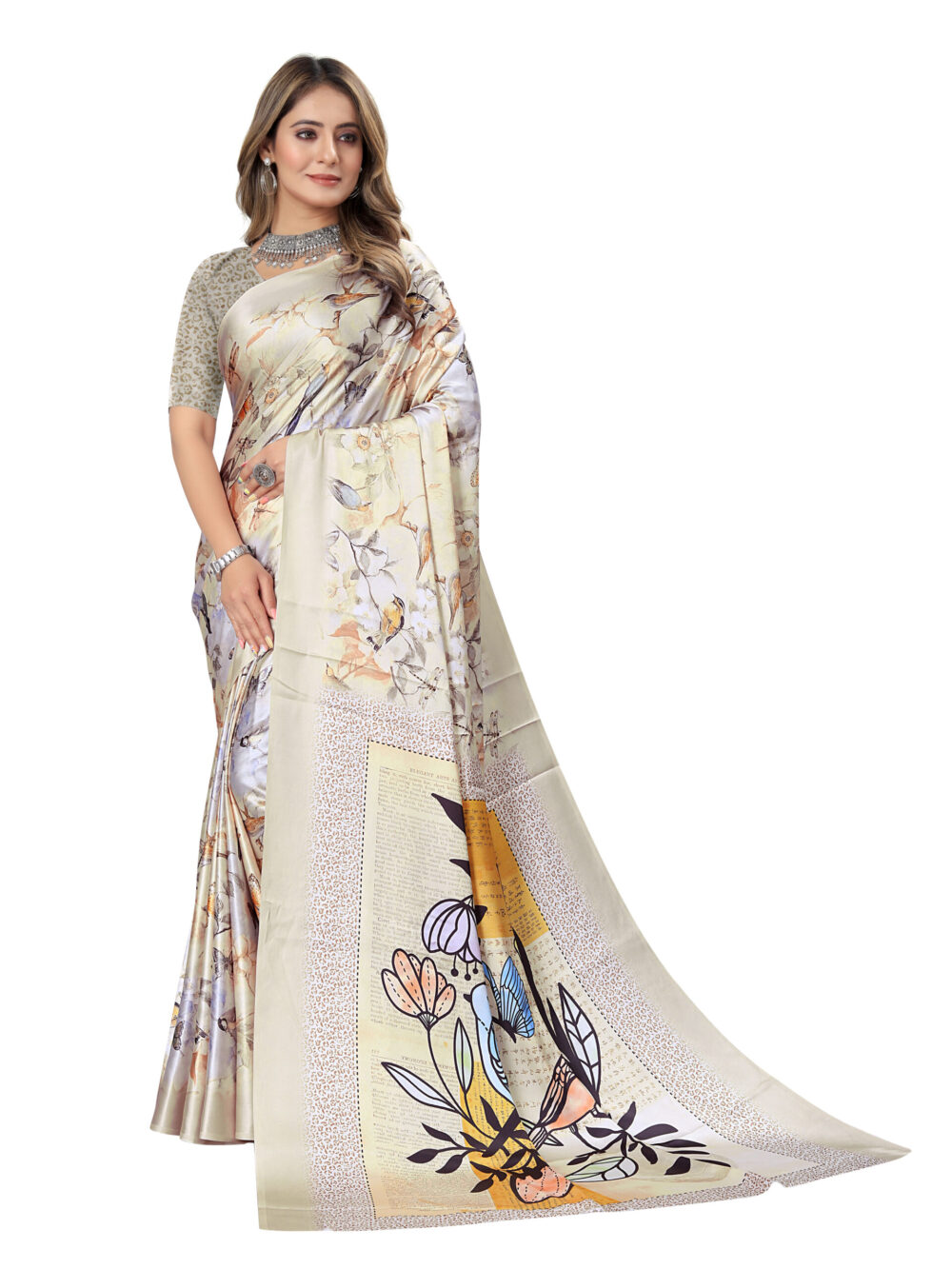 TROPICAL BIRDS PRINT SAREE