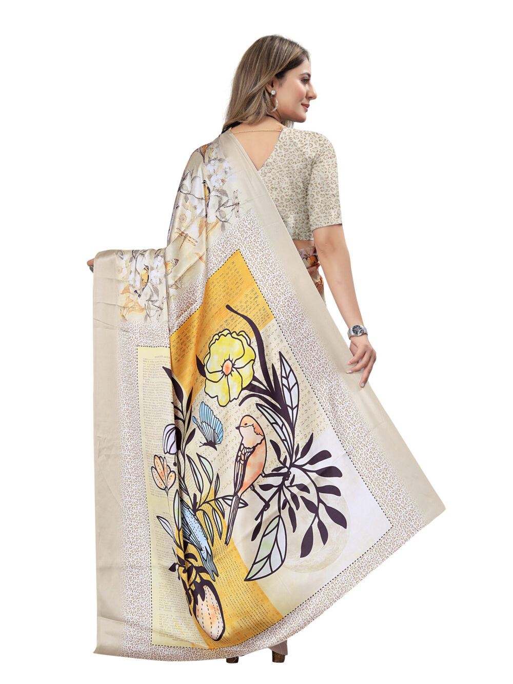 TROPICAL BIRDS PRINT SAREE - Image 4