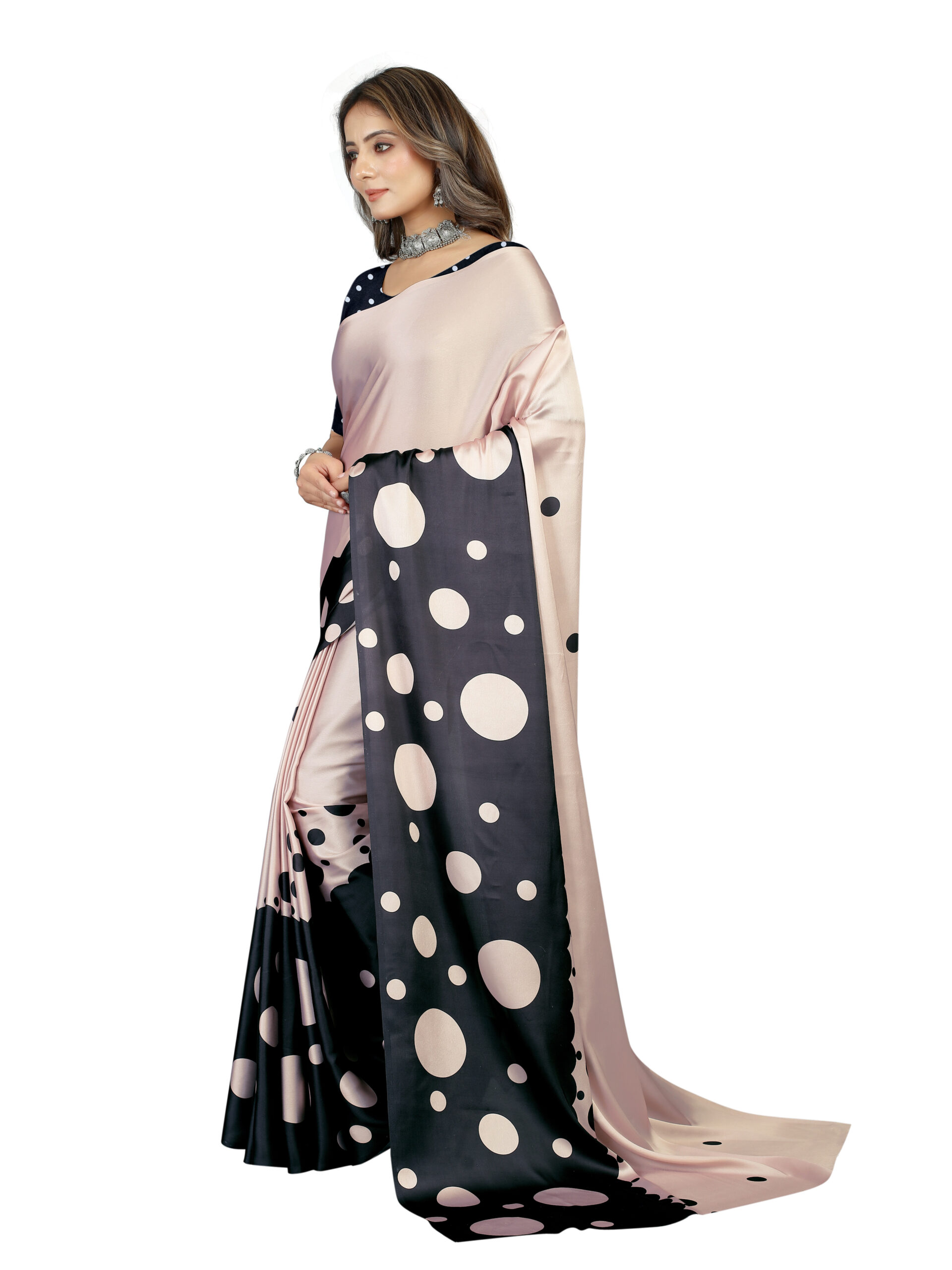 TWO-TONE POLKA DOT DESIGN SAREE - Image 2