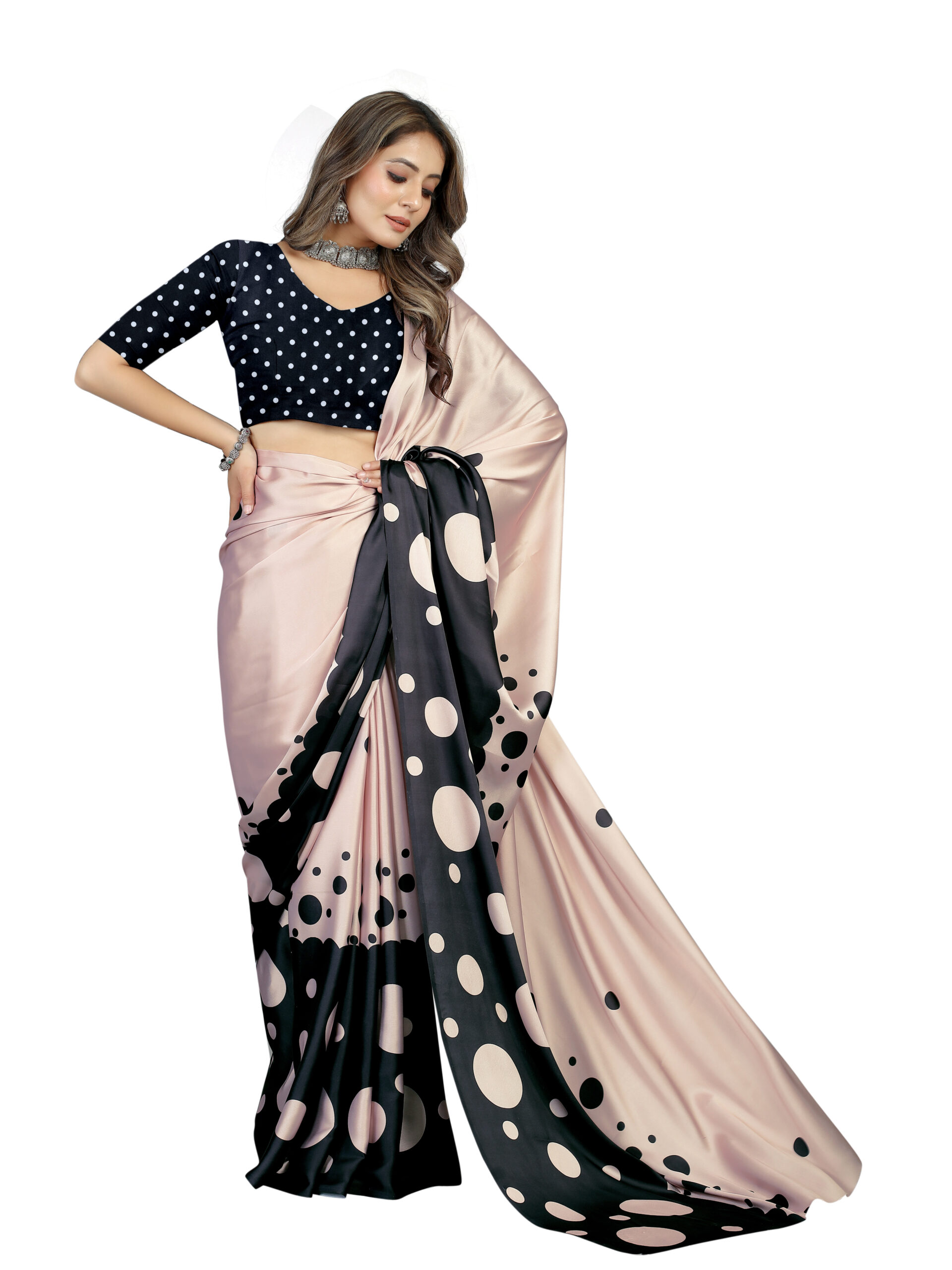 TWO-TONE POLKA DOT DESIGN SAREE - Image 3