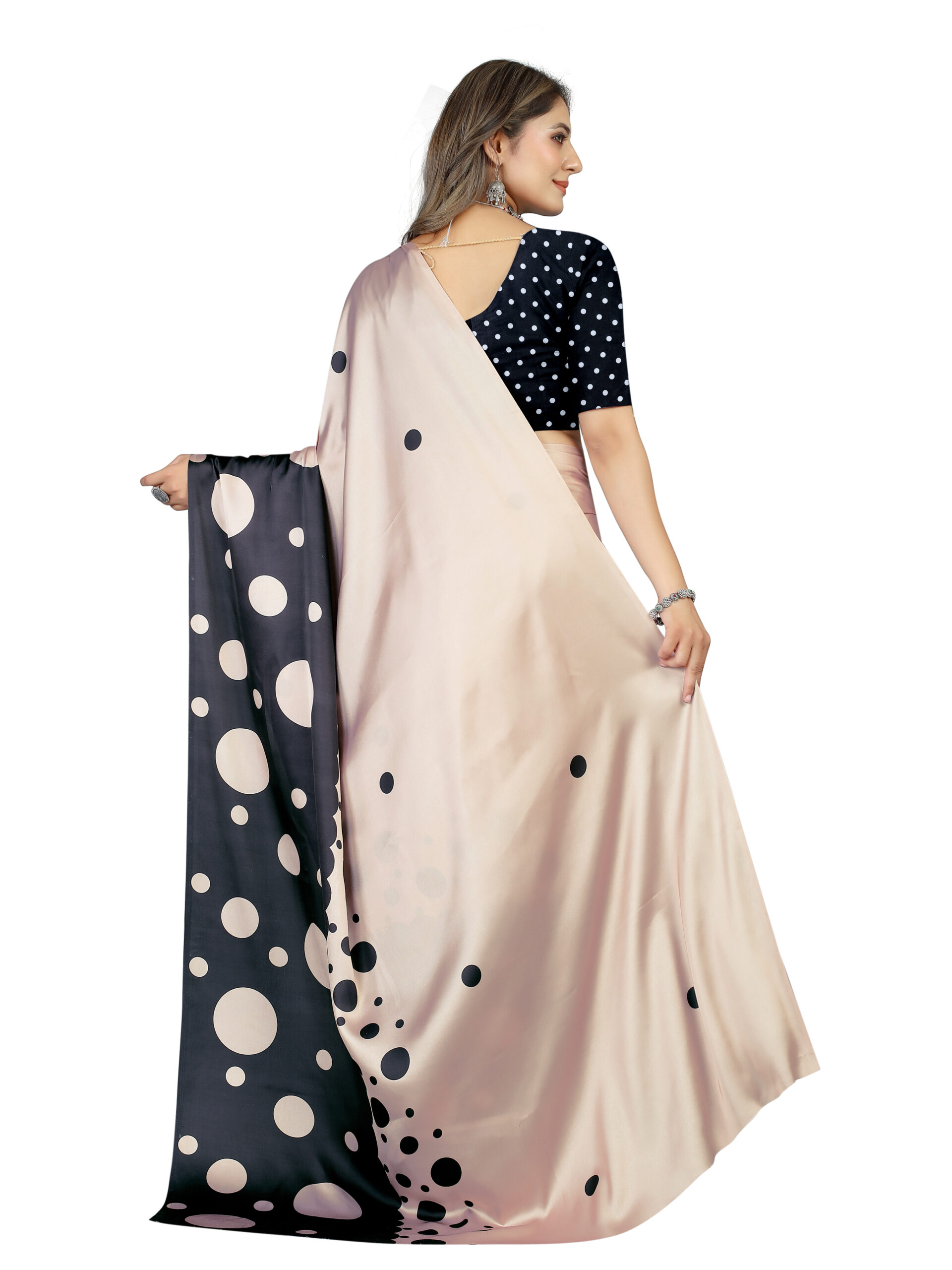 TWO-TONE POLKA DOT DESIGN SAREE - Image 4