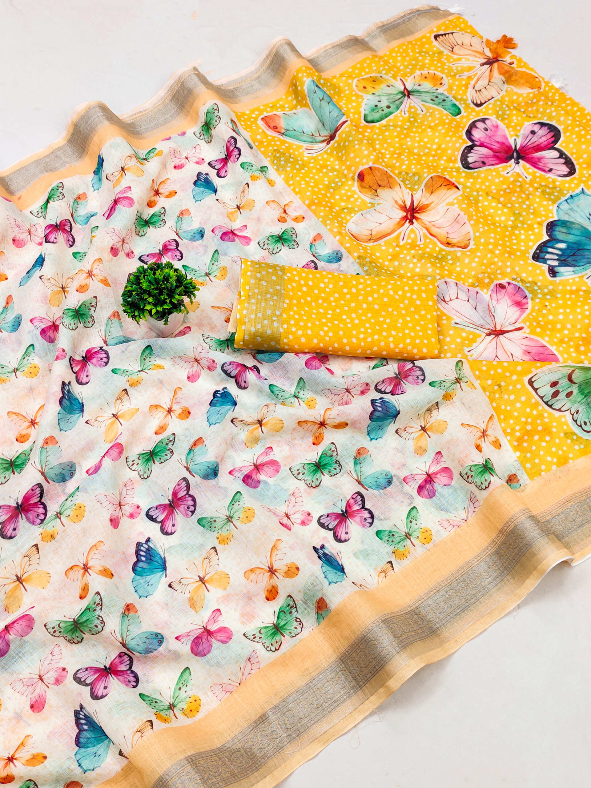 BUTTERFLY BLISS LINEN COTTON SAREE - Image 6