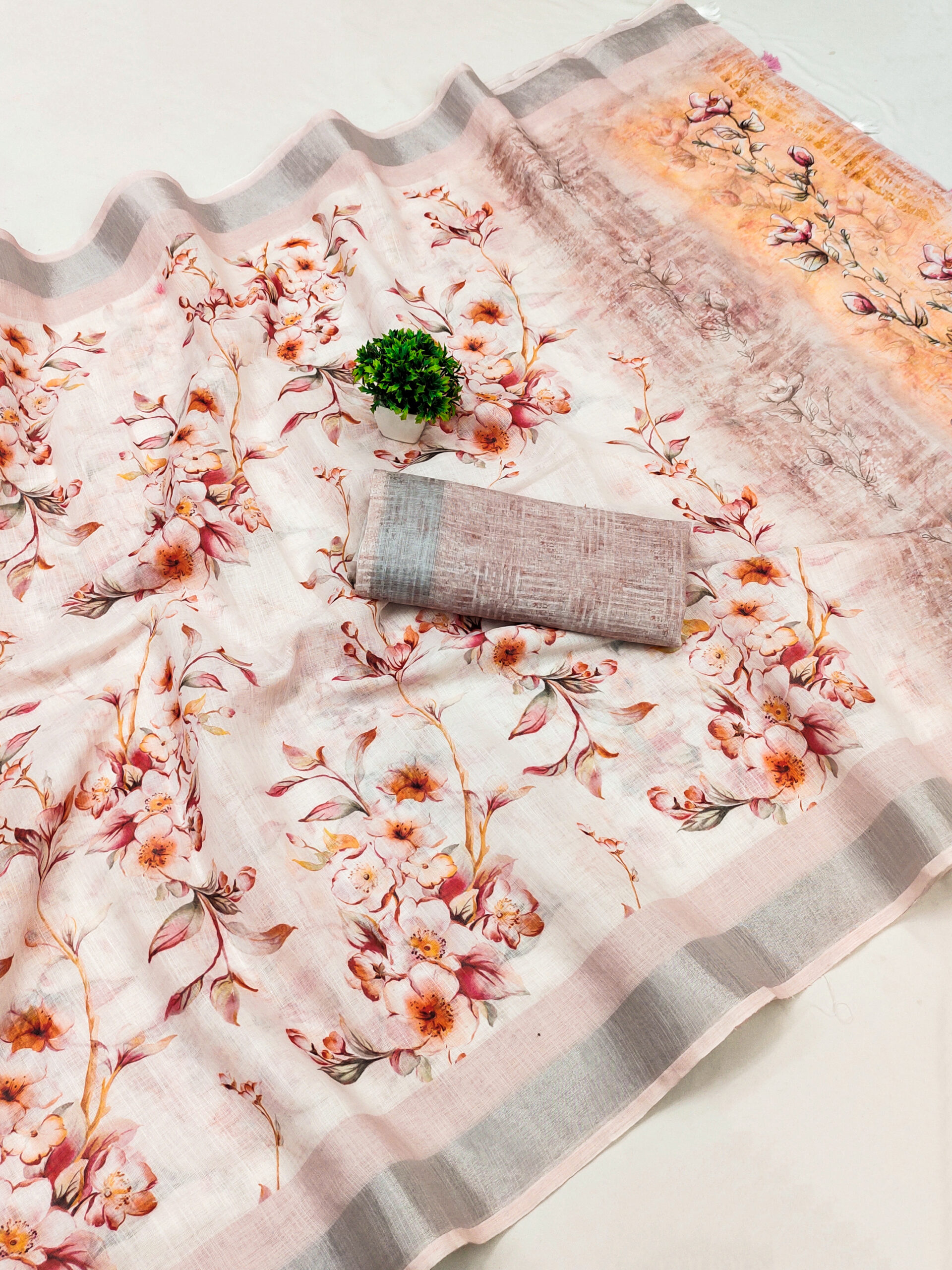 BLOSSOM ELEGANCE LINEN-COTTON SAREE - Image 8