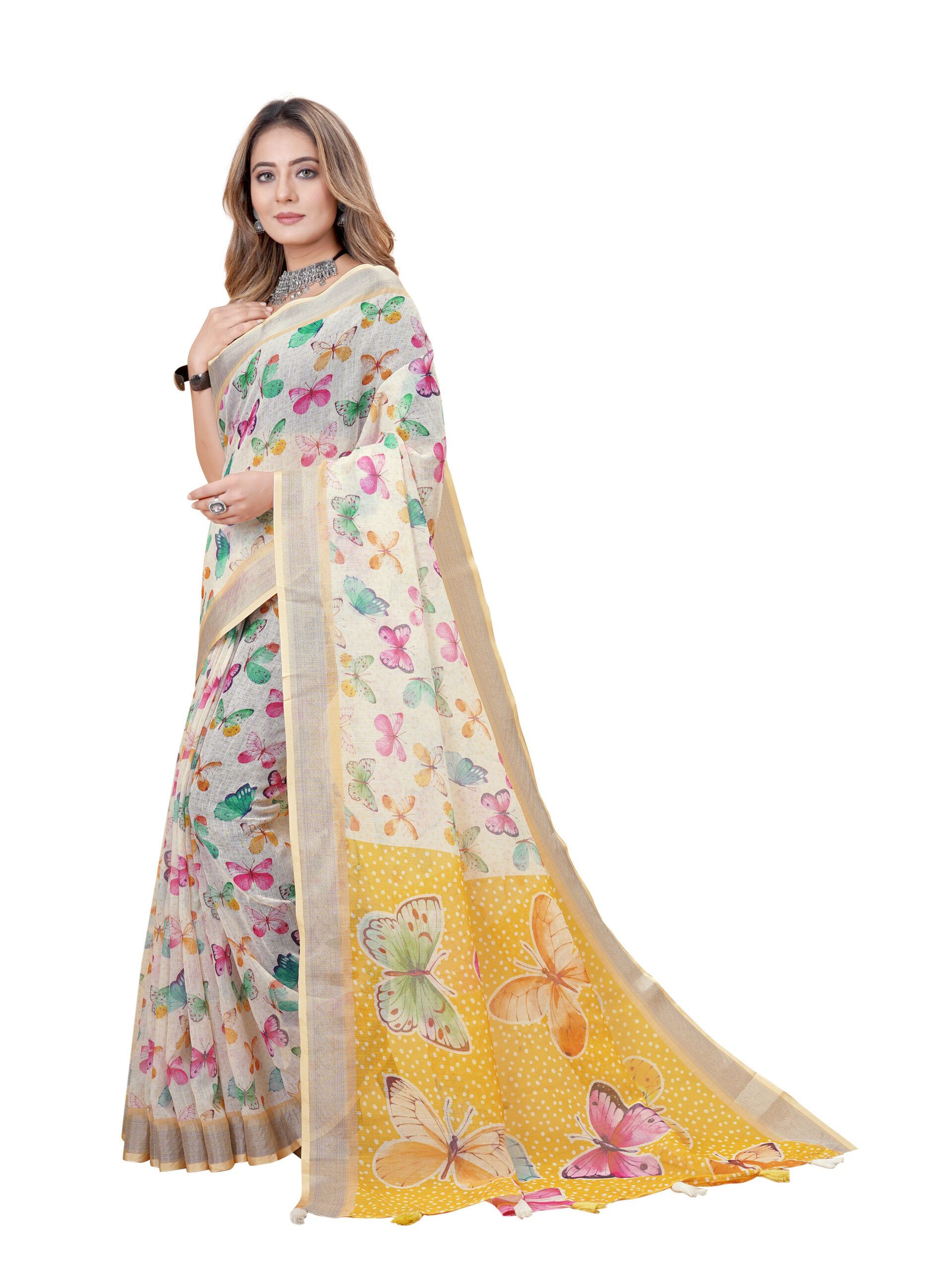 BUTTERFLY BLISS LINEN COTTON SAREE - Image 2