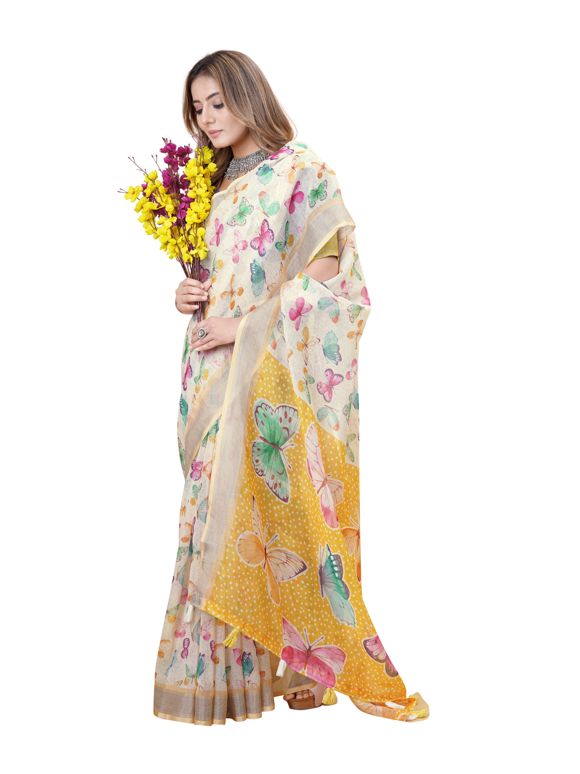 BUTTERFLY BLISS LINEN COTTON SAREE - Image 3