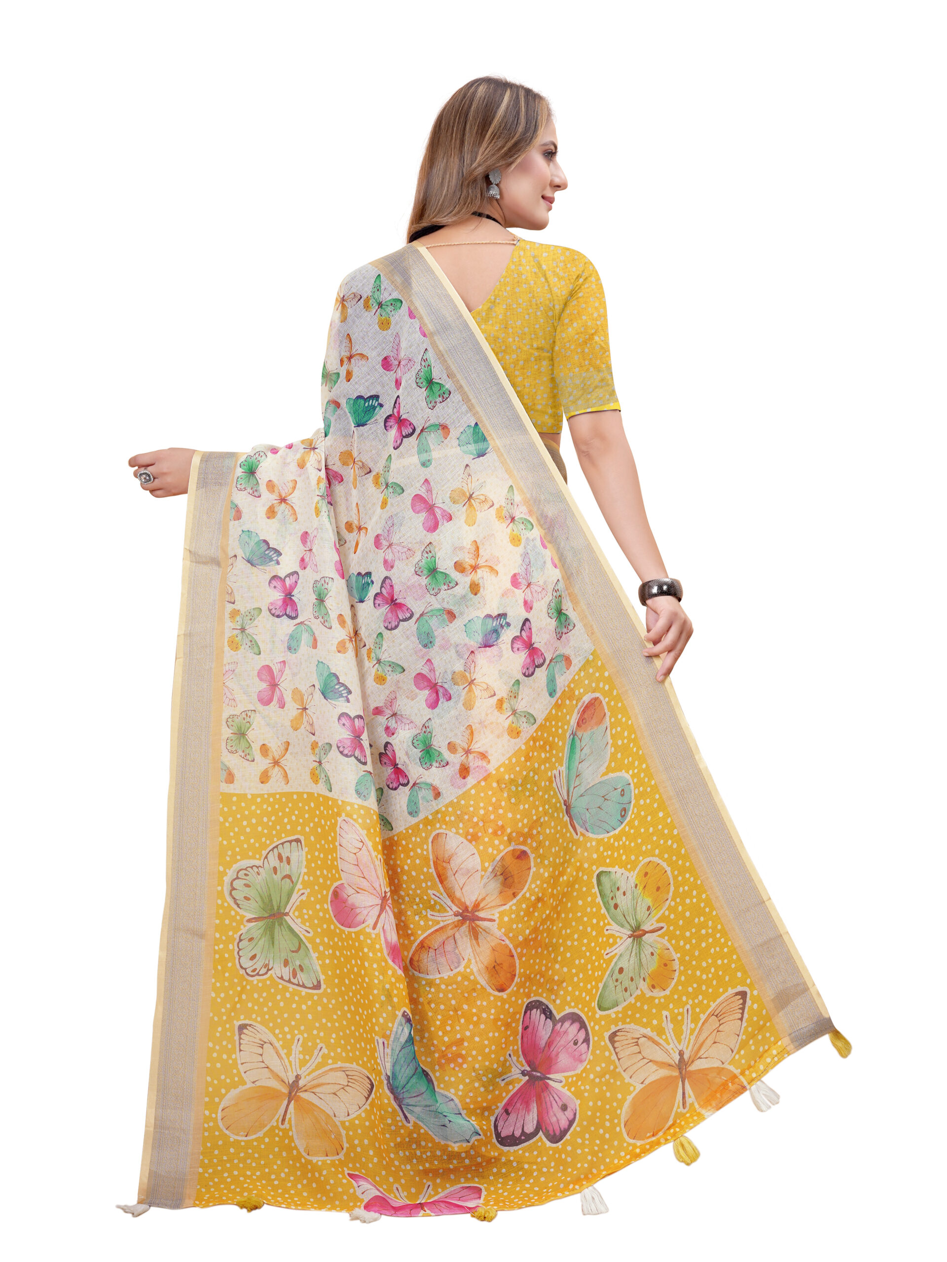 BUTTERFLY BLISS LINEN COTTON SAREE - Image 4