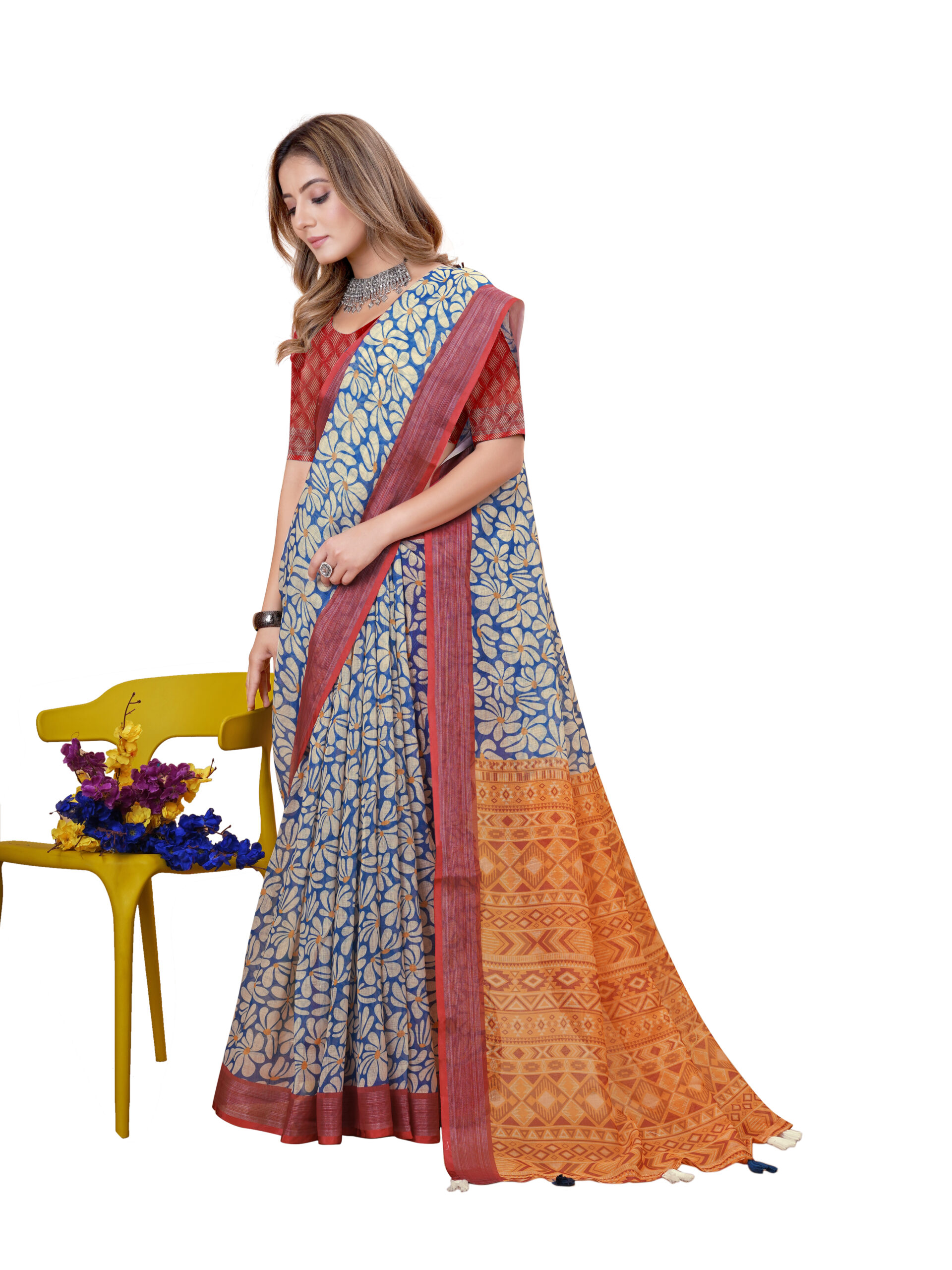 DAISY ELEGANCE LINEN COTTON SAREE - Image 3