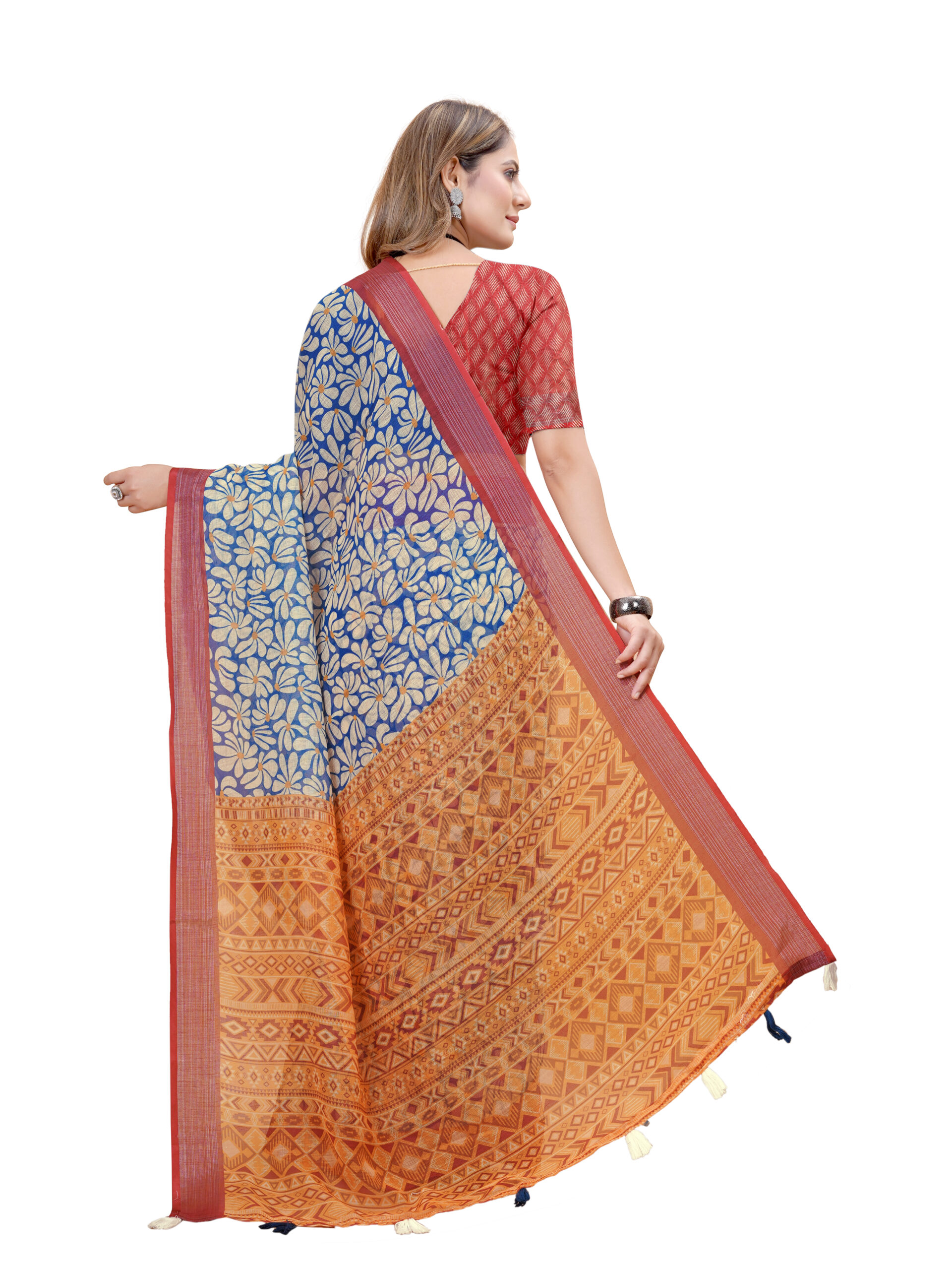DAISY ELEGANCE LINEN COTTON SAREE - Image 4