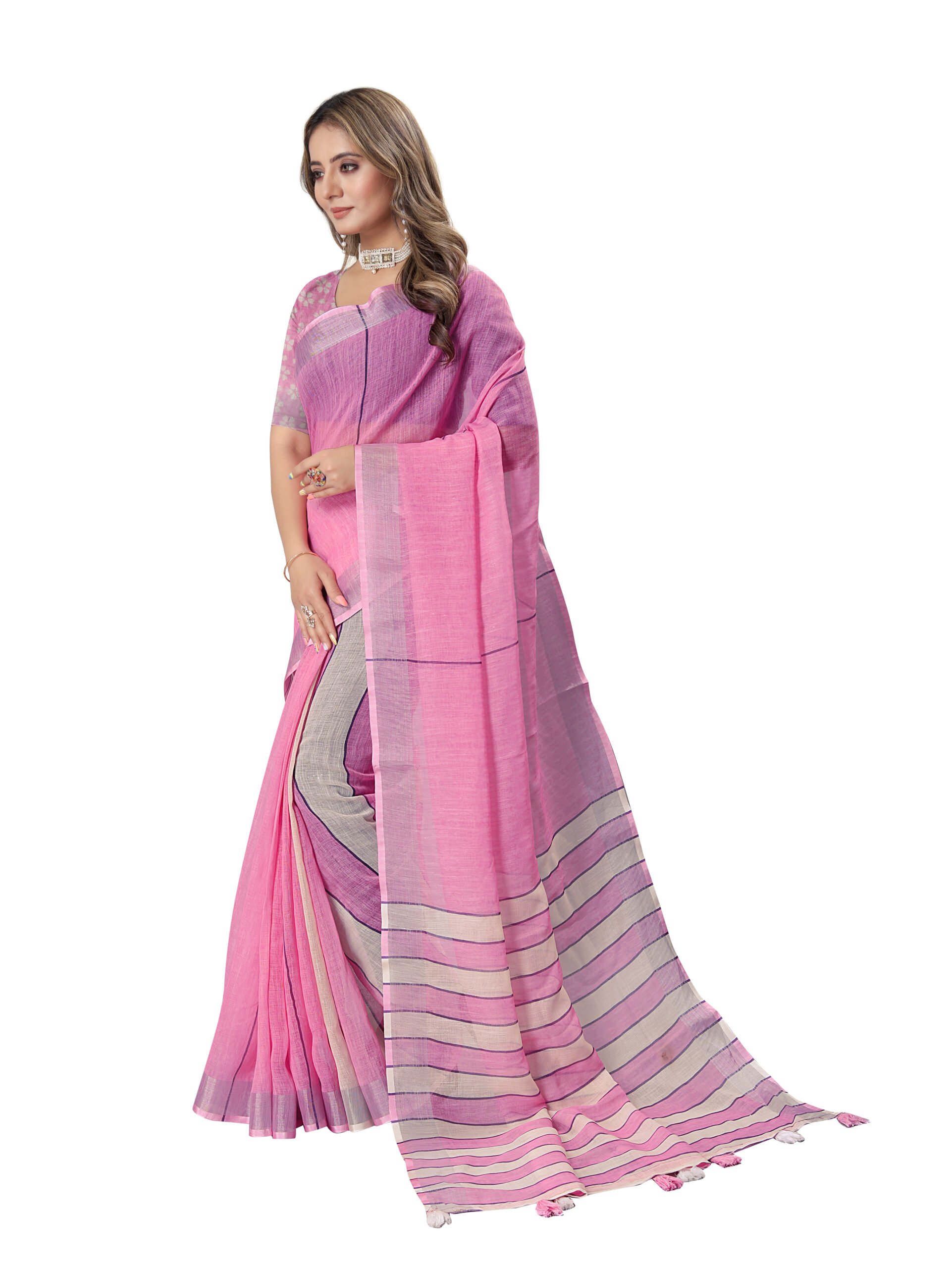 BLUSH BREEZE LINEN COTTON SAREE - Image 2