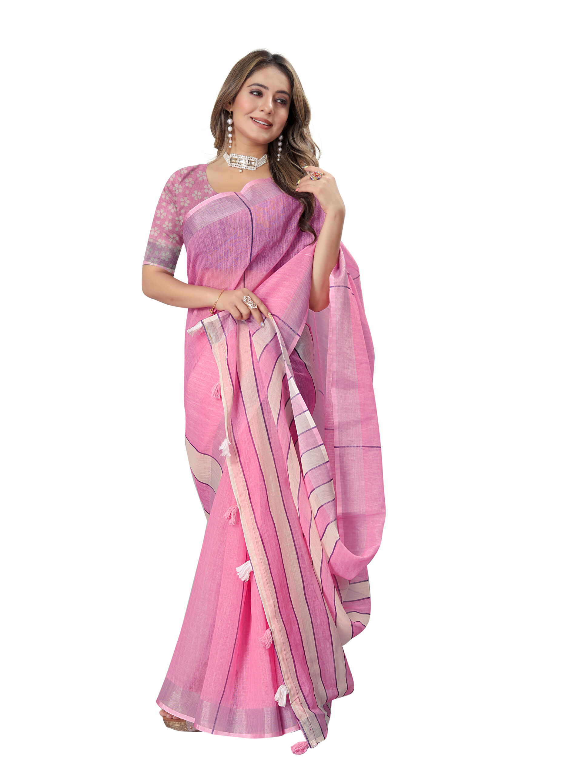 BLUSH BREEZE LINEN COTTON SAREE - Image 3