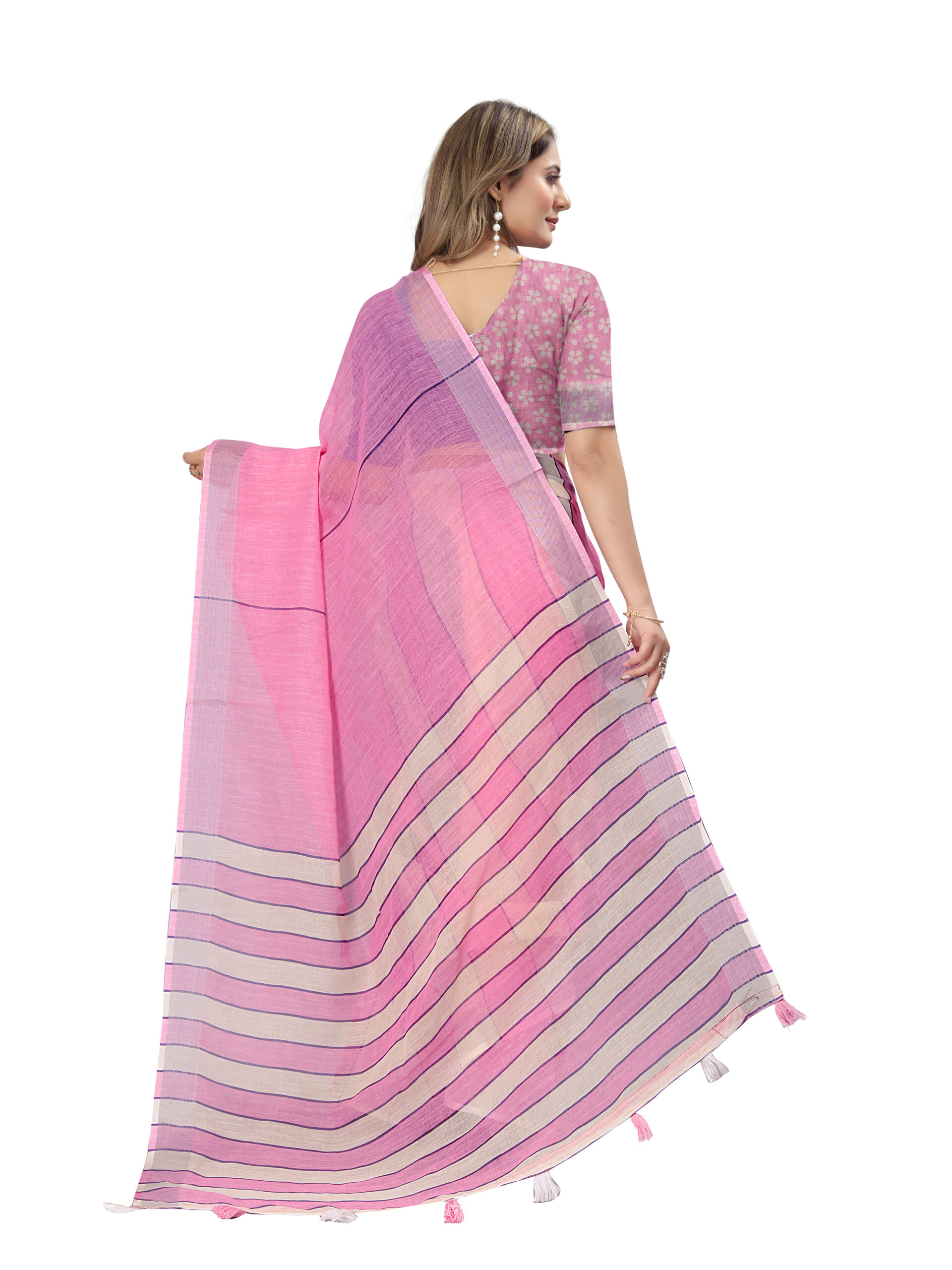BLUSH BREEZE LINEN COTTON SAREE - Image 4