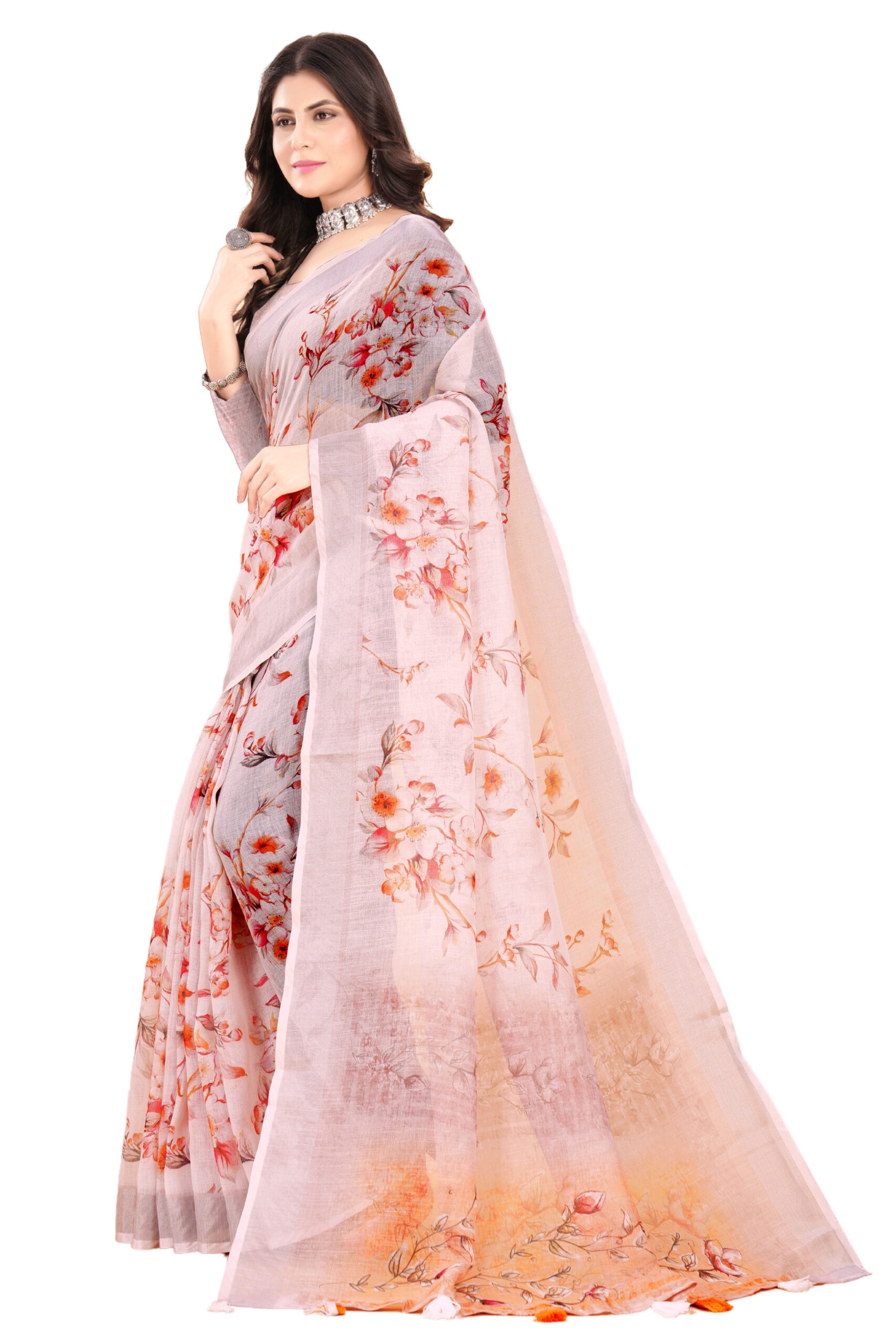 BLOSSOM ELEGANCE LINEN-COTTON SAREE - Image 2