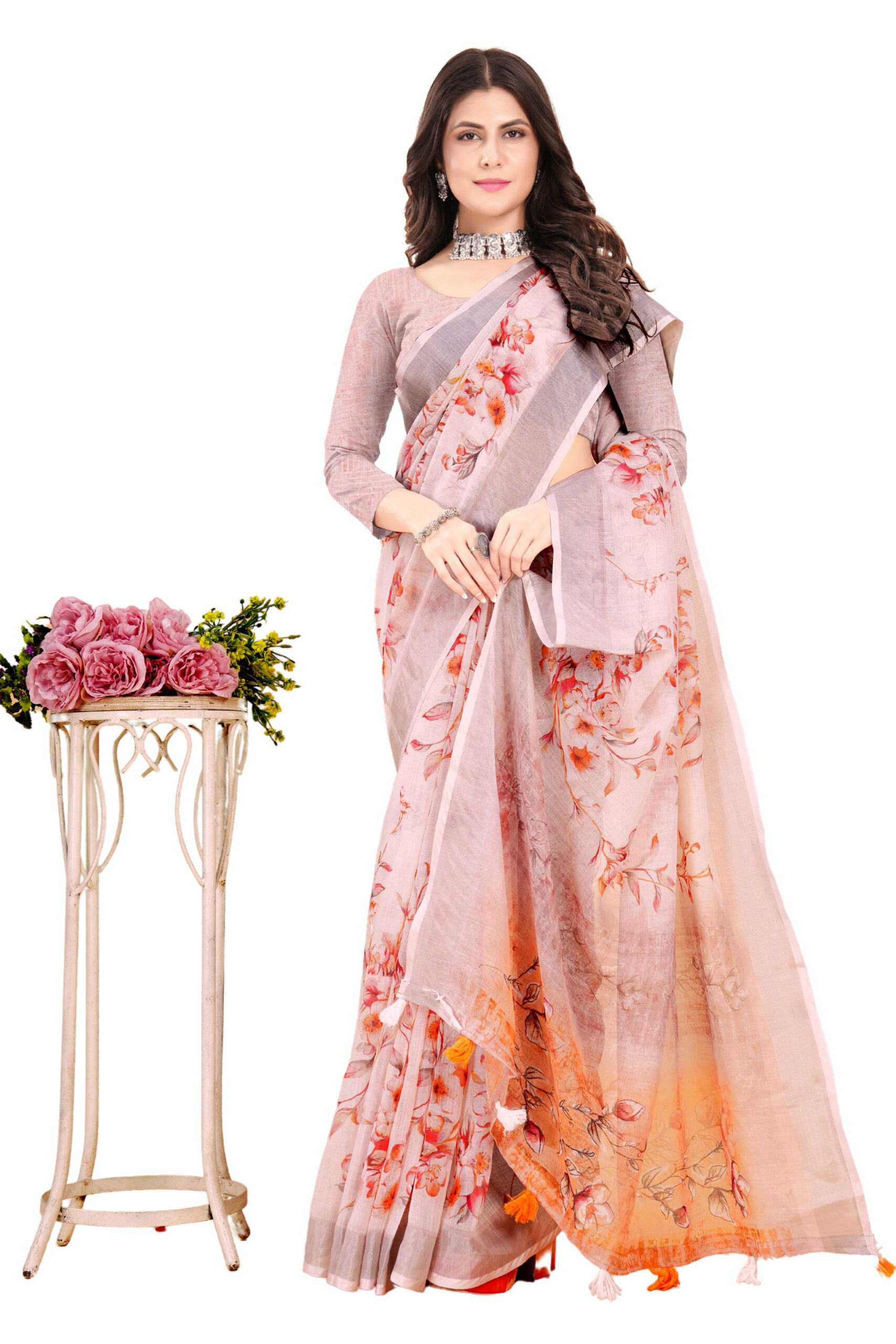 BLOSSOM ELEGANCE LINEN-COTTON SAREE - Image 3