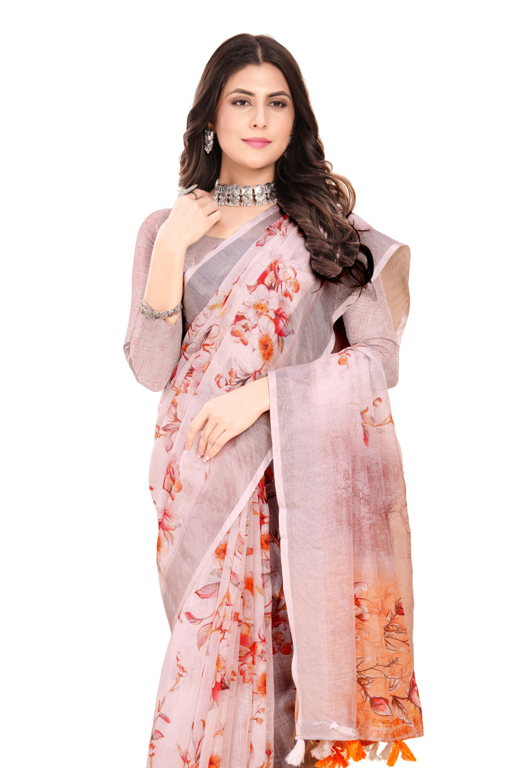 BLOSSOM ELEGANCE LINEN-COTTON SAREE - Image 4