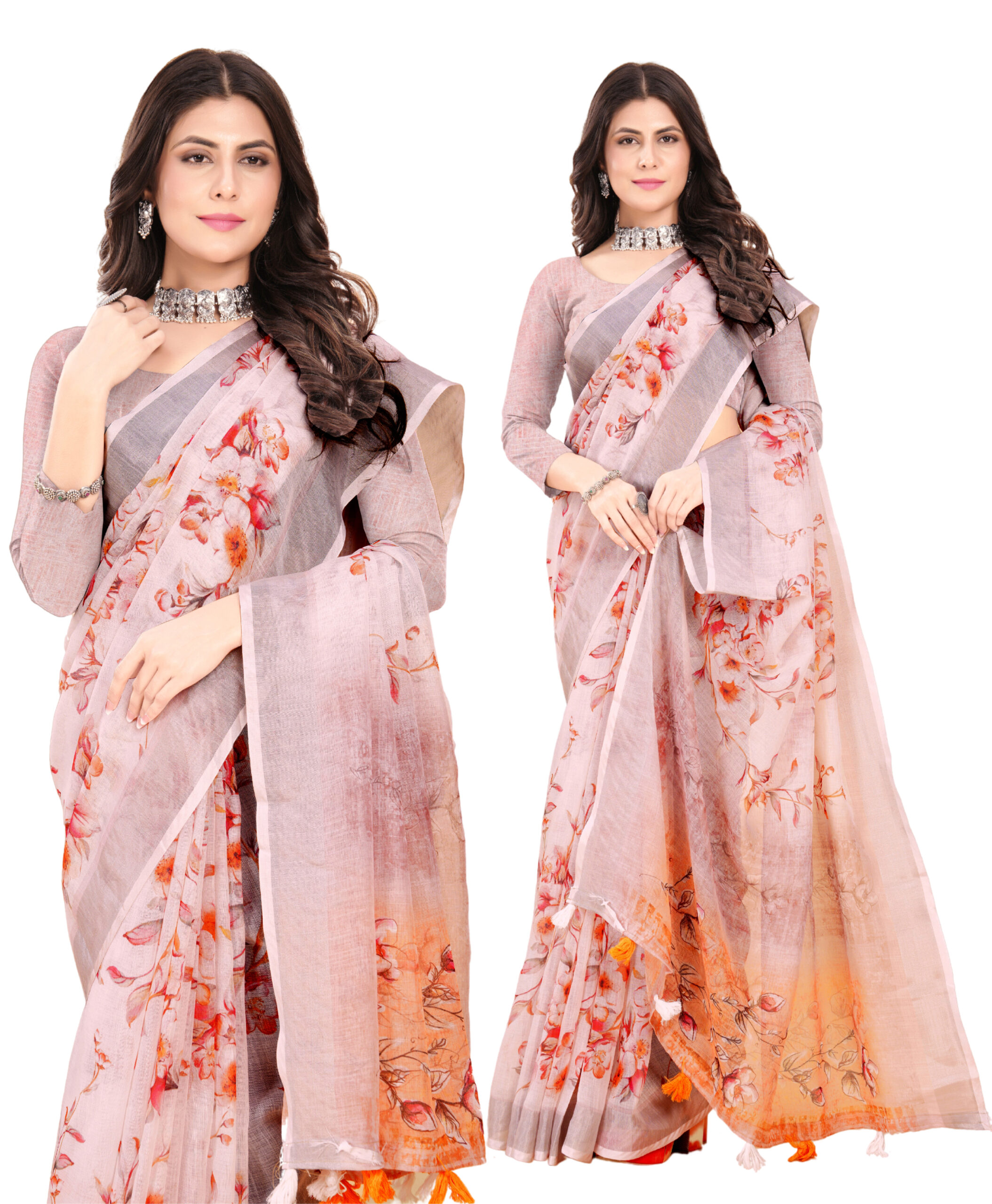 BLOSSOM ELEGANCE LINEN-COTTON SAREE - Image 5