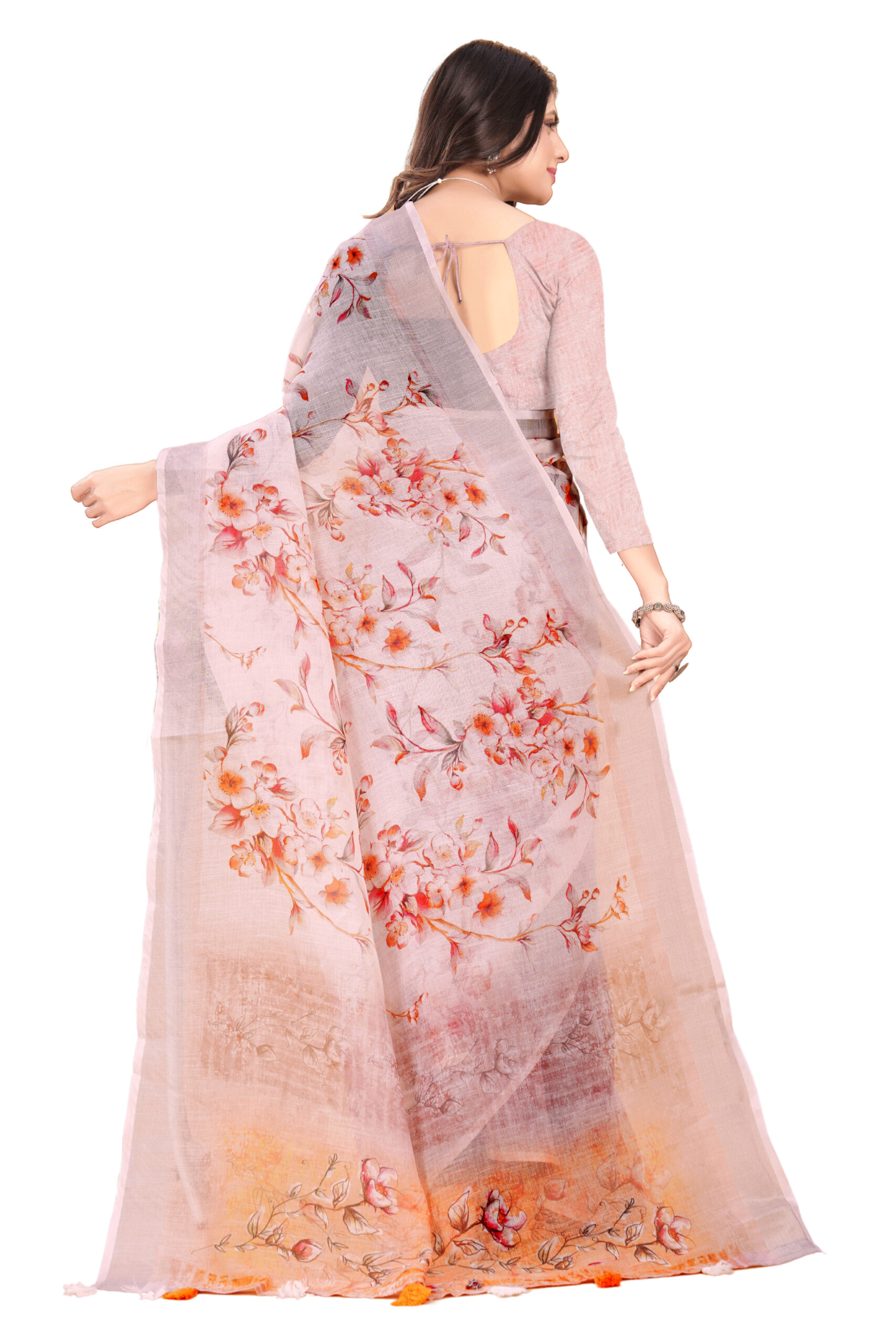 BLOSSOM ELEGANCE LINEN-COTTON SAREE - Image 6
