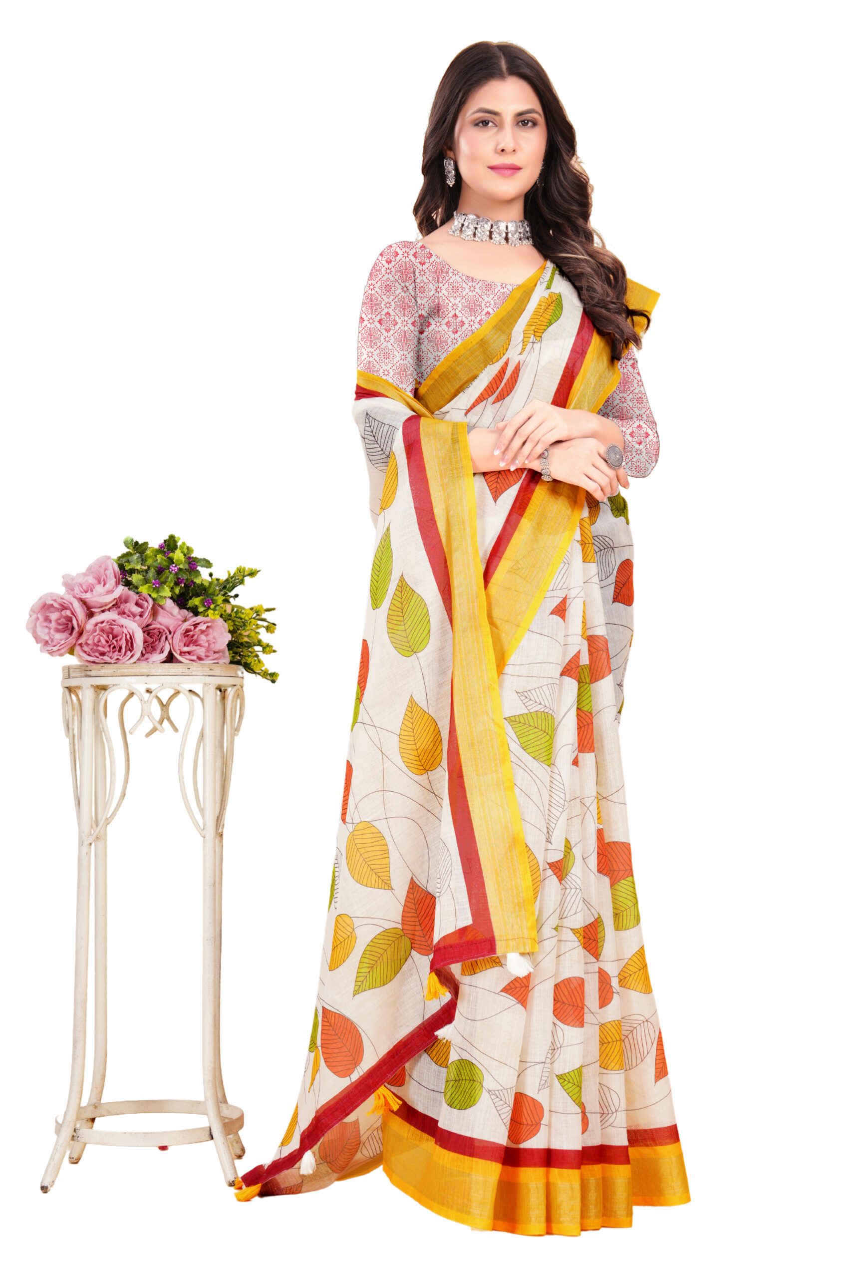 AUTUMN BLISS LINEN COTTON SAREE - Image 3