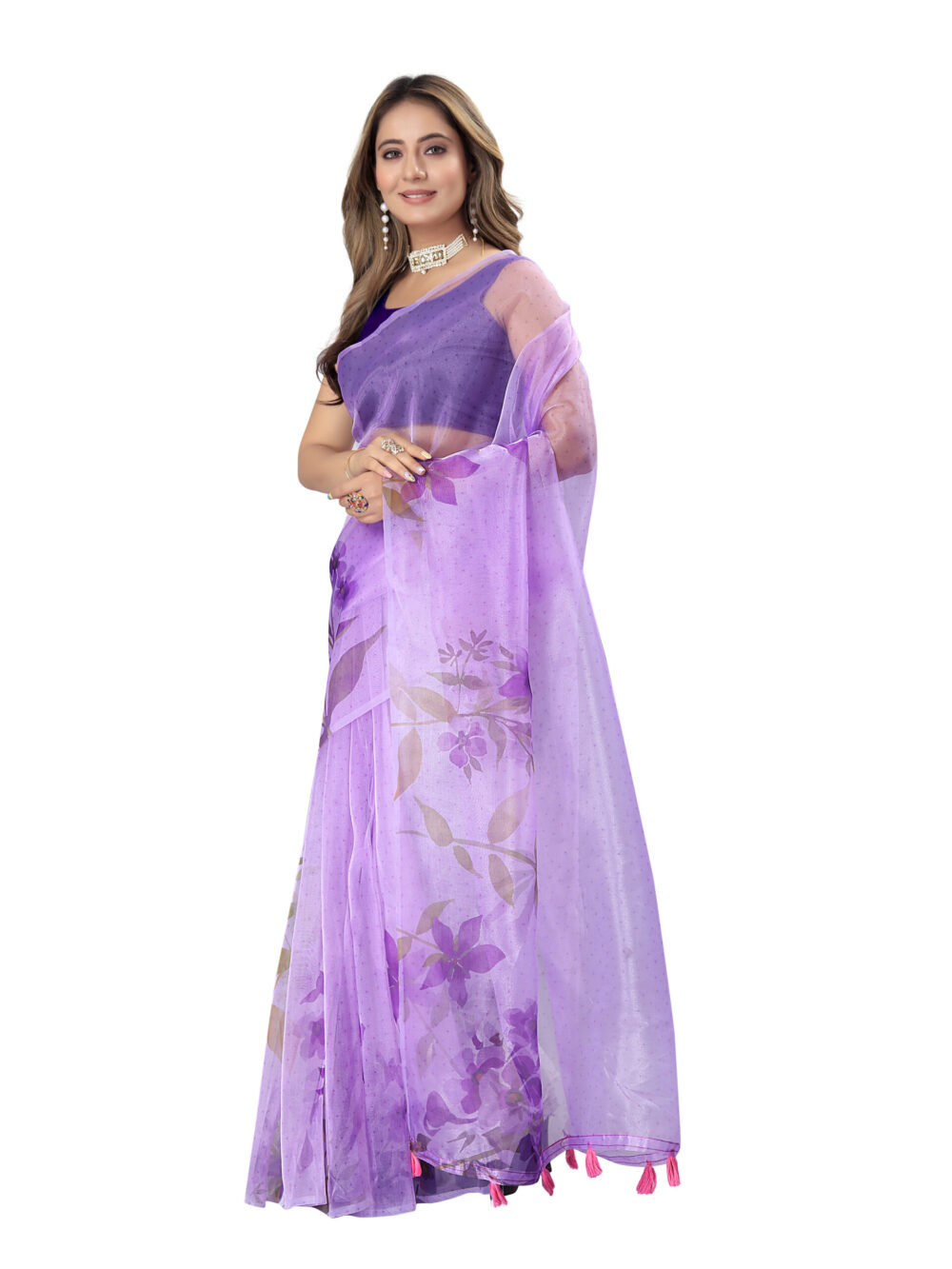 LAVENDER MIST BLOOM ORGANZA SAREE - Image 2