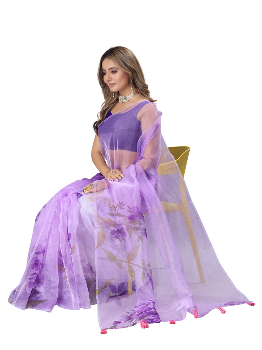 LAVENDER MIST BLOOM ORGANZA SAREE - Image 3
