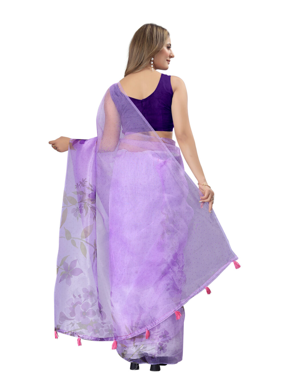 LAVENDER MIST BLOOM ORGANZA SAREE - Image 5