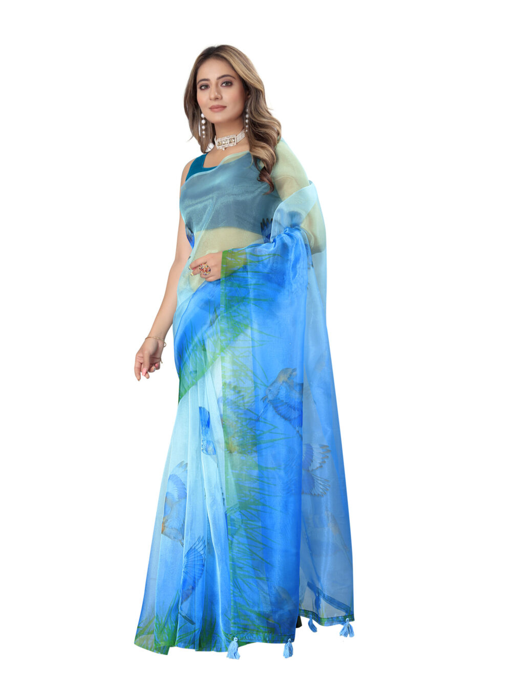 BLUEBIRD MEADOW ORGANZA SAREE - Image 2