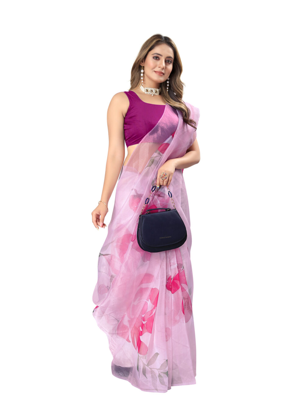 BLUSH BLOOM ORGANZA SAREE - Image 3