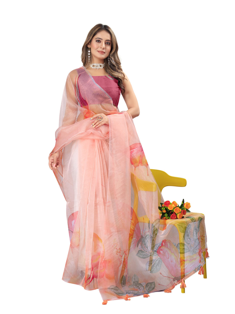FLORAL MIRAGE ORGANZA SAREE - Image 3