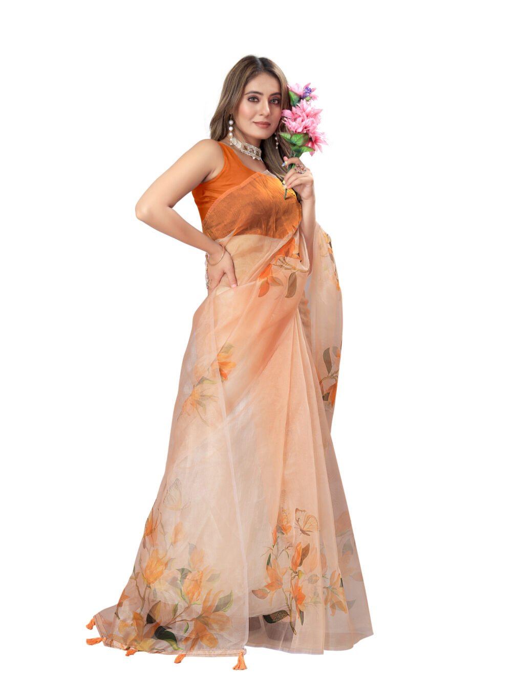 SUNSET BLOOM ORGANZA SAREE - Image 3
