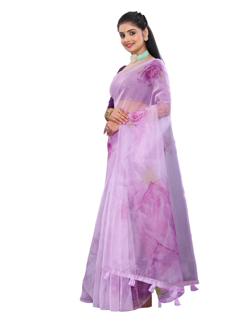 LAVENDER BLOOM ORGANZA SAREE - Image 2
