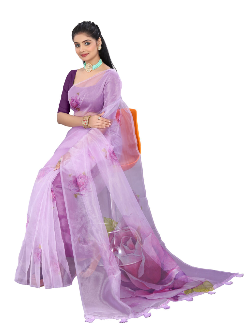 LAVENDER BLOOM ORGANZA SAREE - Image 3
