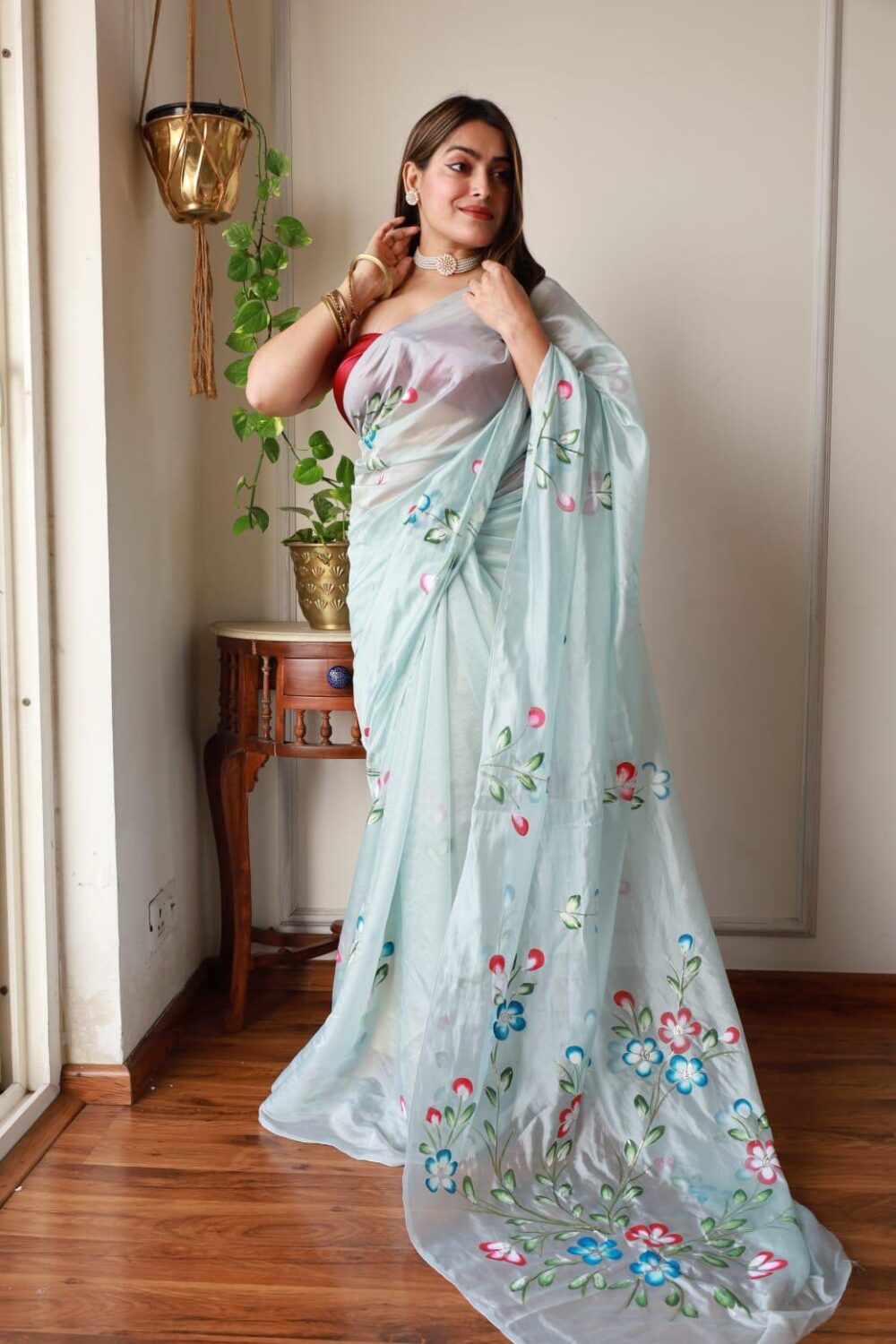SPRING WHISPER HAND PAINTED ORGANZA SAREE - Image 2
