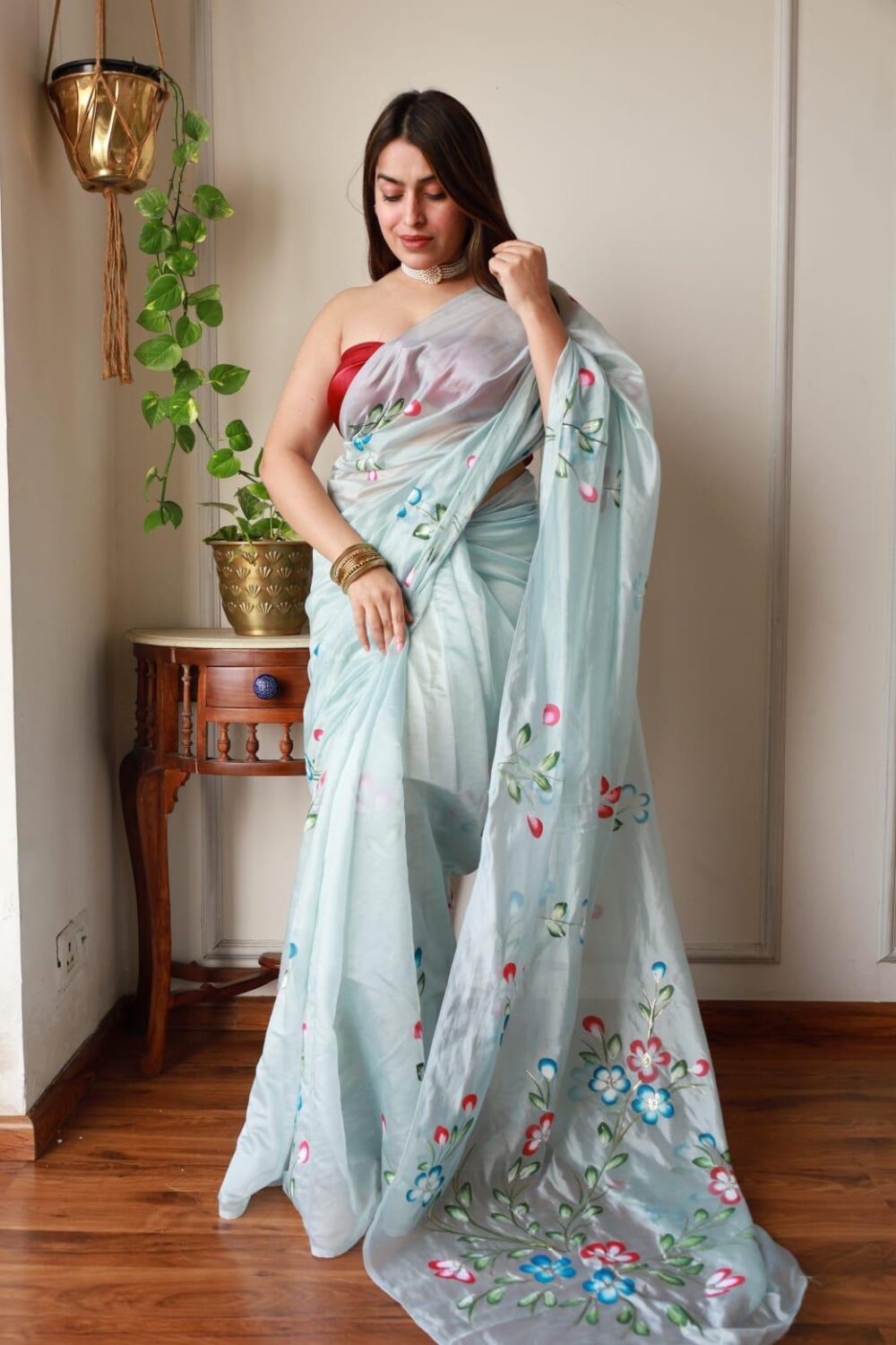 SPRING WHISPER HAND PAINTED ORGANZA SAREE - Image 6