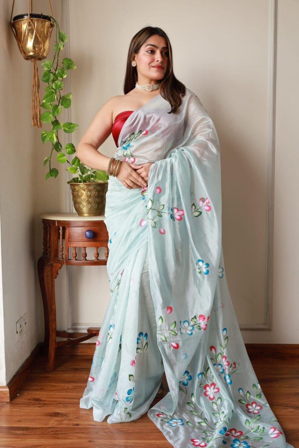 SPRING WHISPER HAND PAINTED ORGANZA SAREE - Image 7