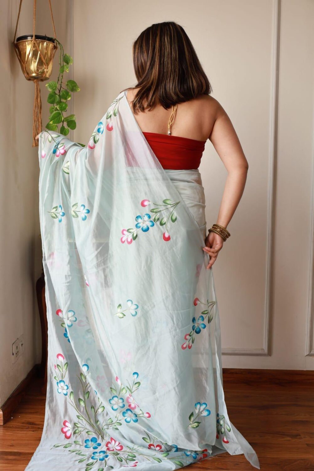 SPRING WHISPER HAND PAINTED ORGANZA SAREE - Image 8