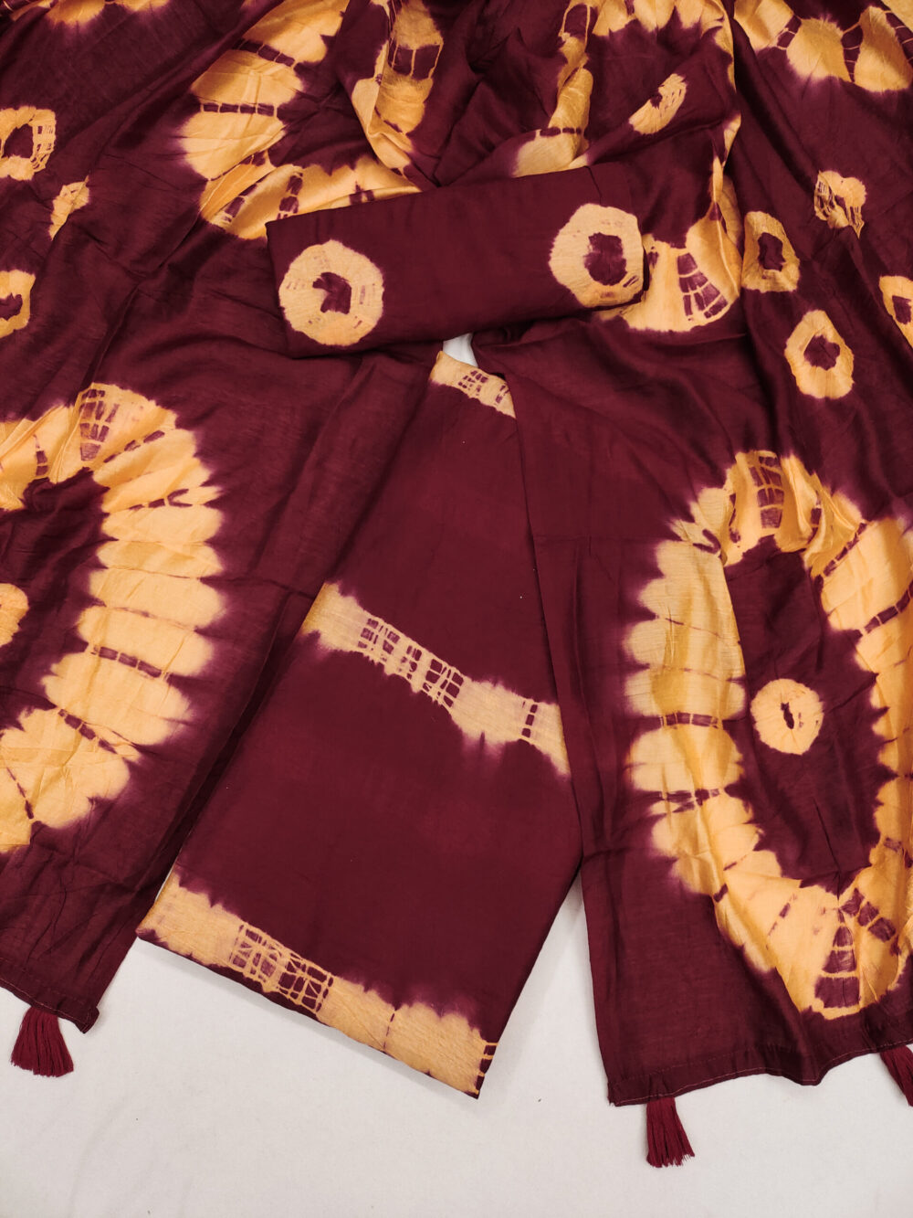 SHIBORI BANDHEJ DRESS MATERIAL HORIZONTAL STRIPE - Image 2