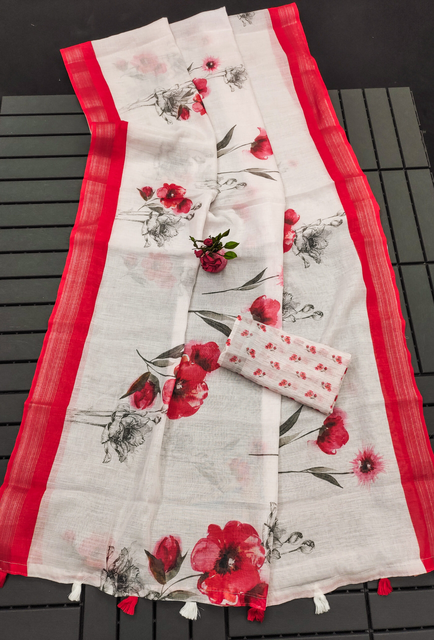 FLORAL WHISPER LINEN COTTON SAREE - Image 8
