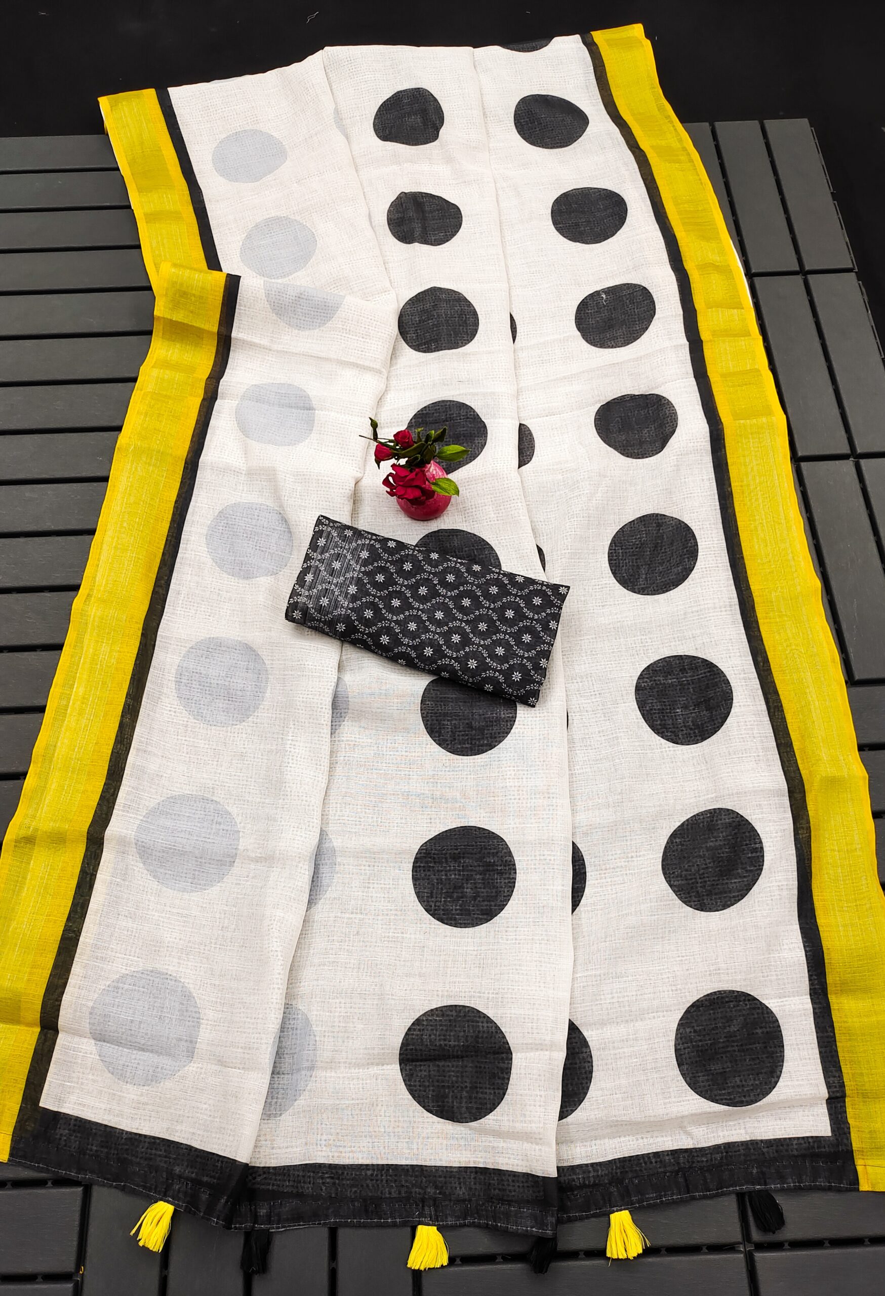 POLKA CHARM LINEN COTTON SAREE - Image 8