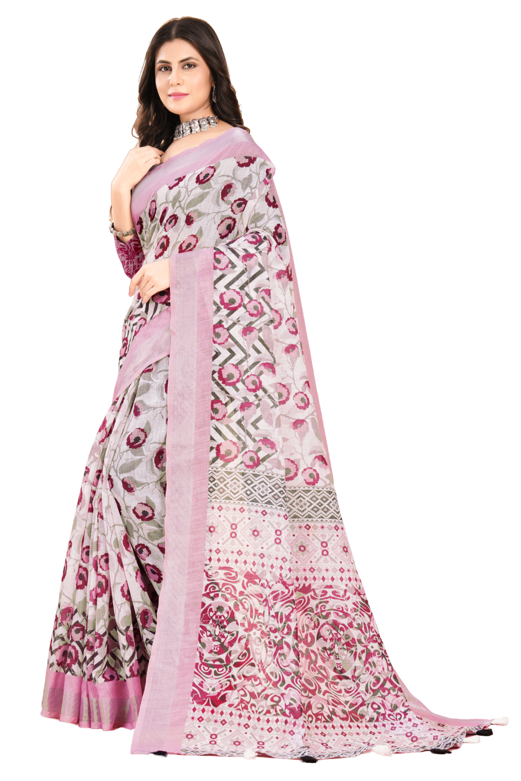 PHOOLKARI LINEN COTTON SAREE - Image 2