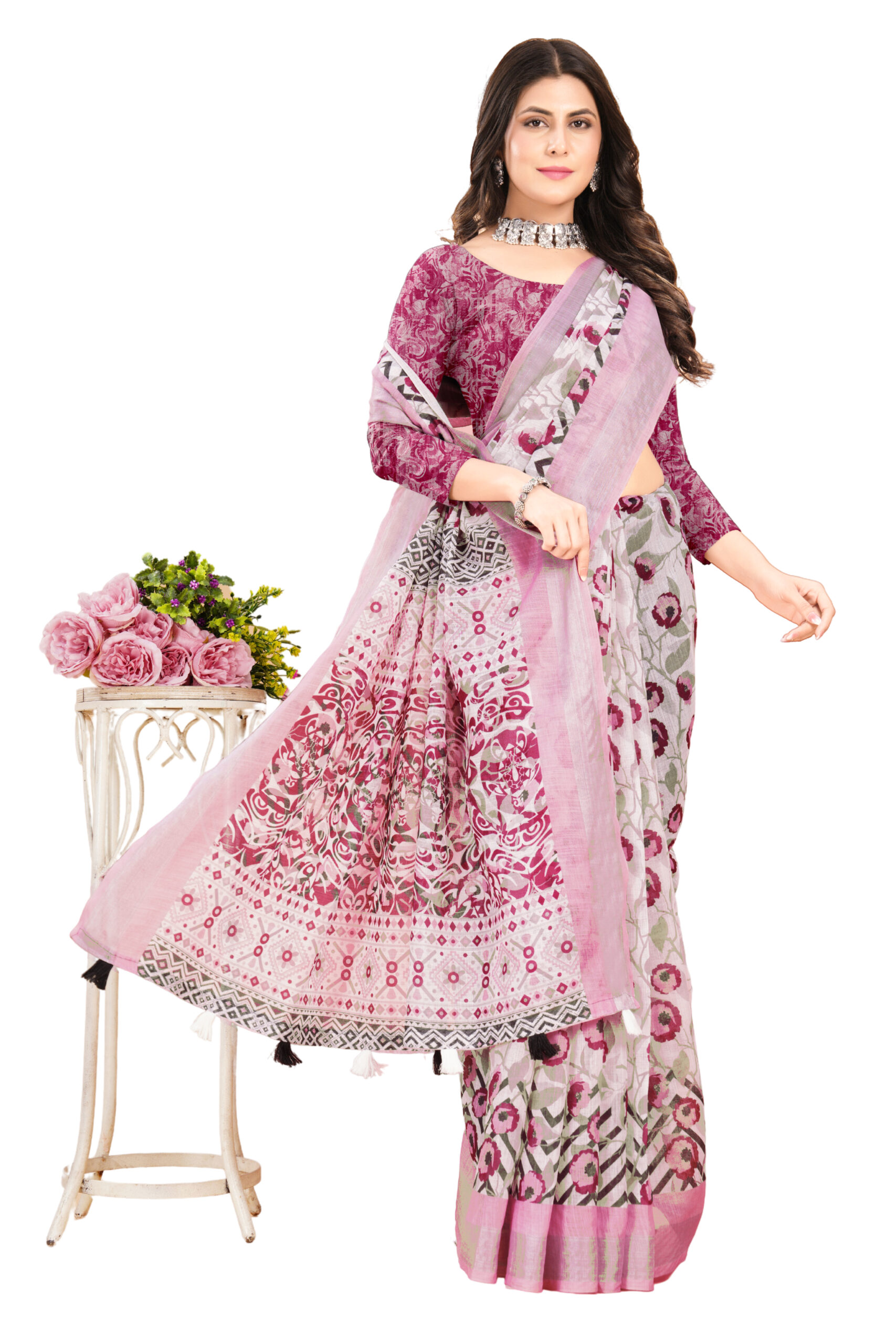 PHOOLKARI LINEN COTTON SAREE - Image 6