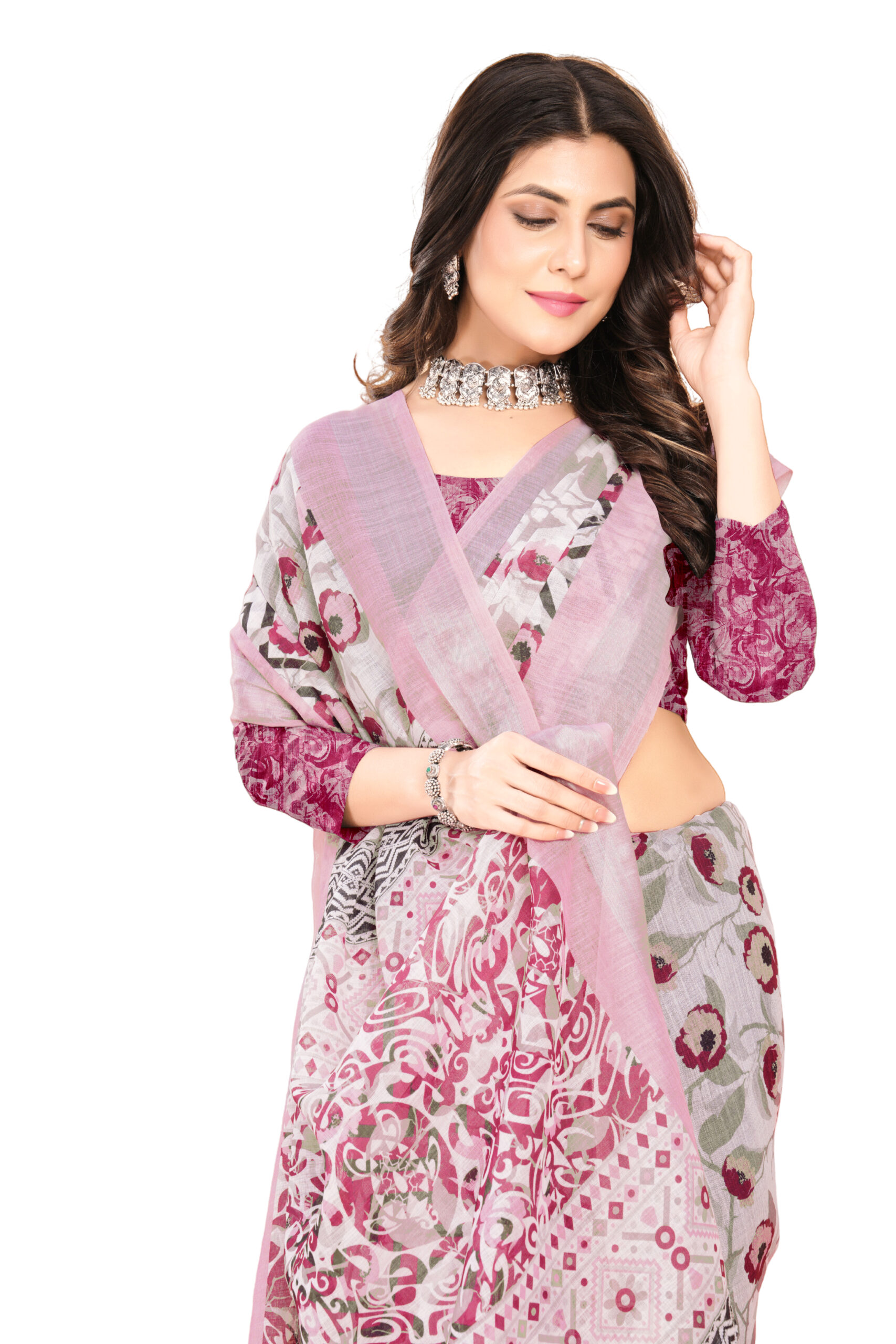 PHOOLKARI LINEN COTTON SAREE - Image 3