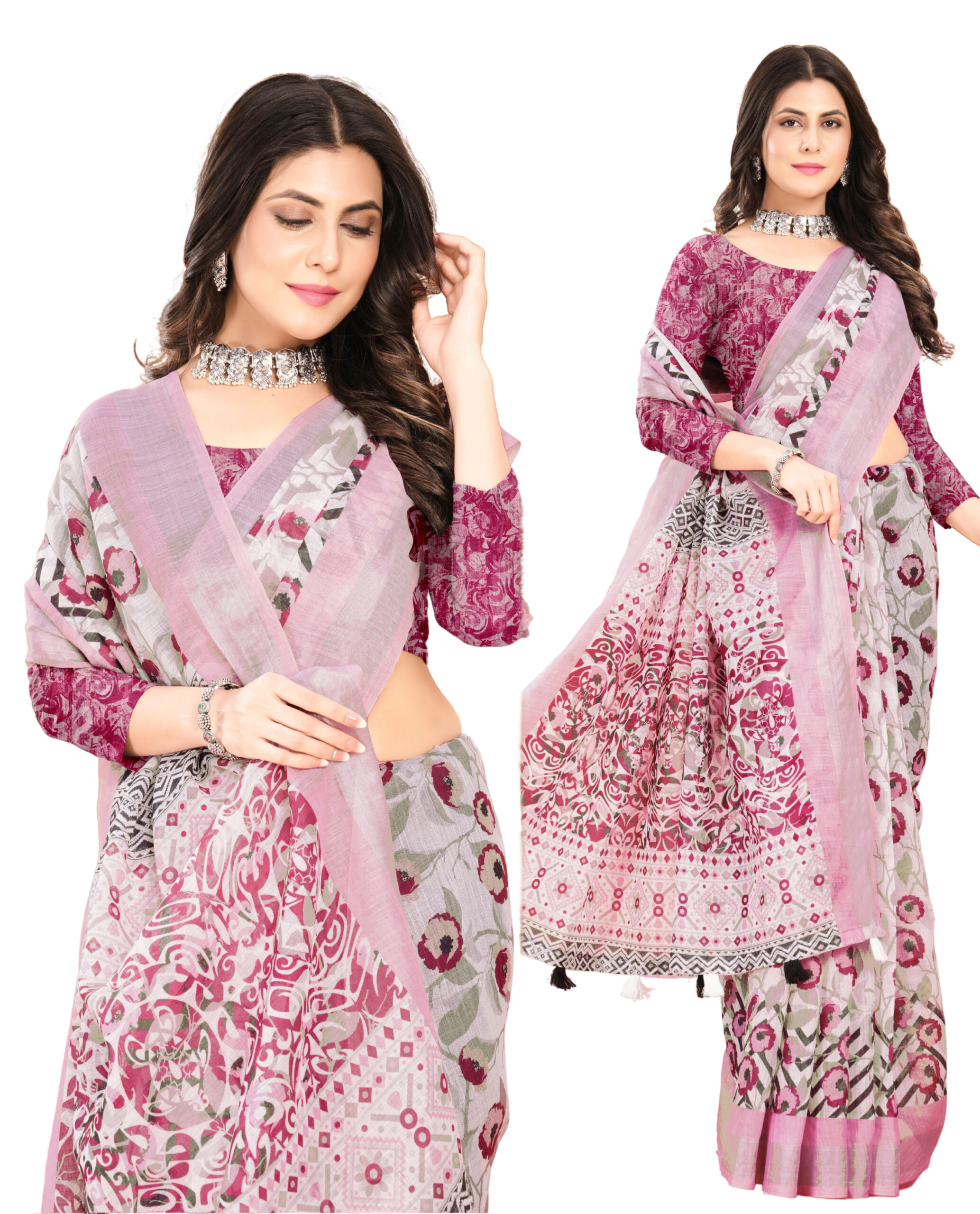 PHOOLKARI LINEN COTTON SAREE - Image 4