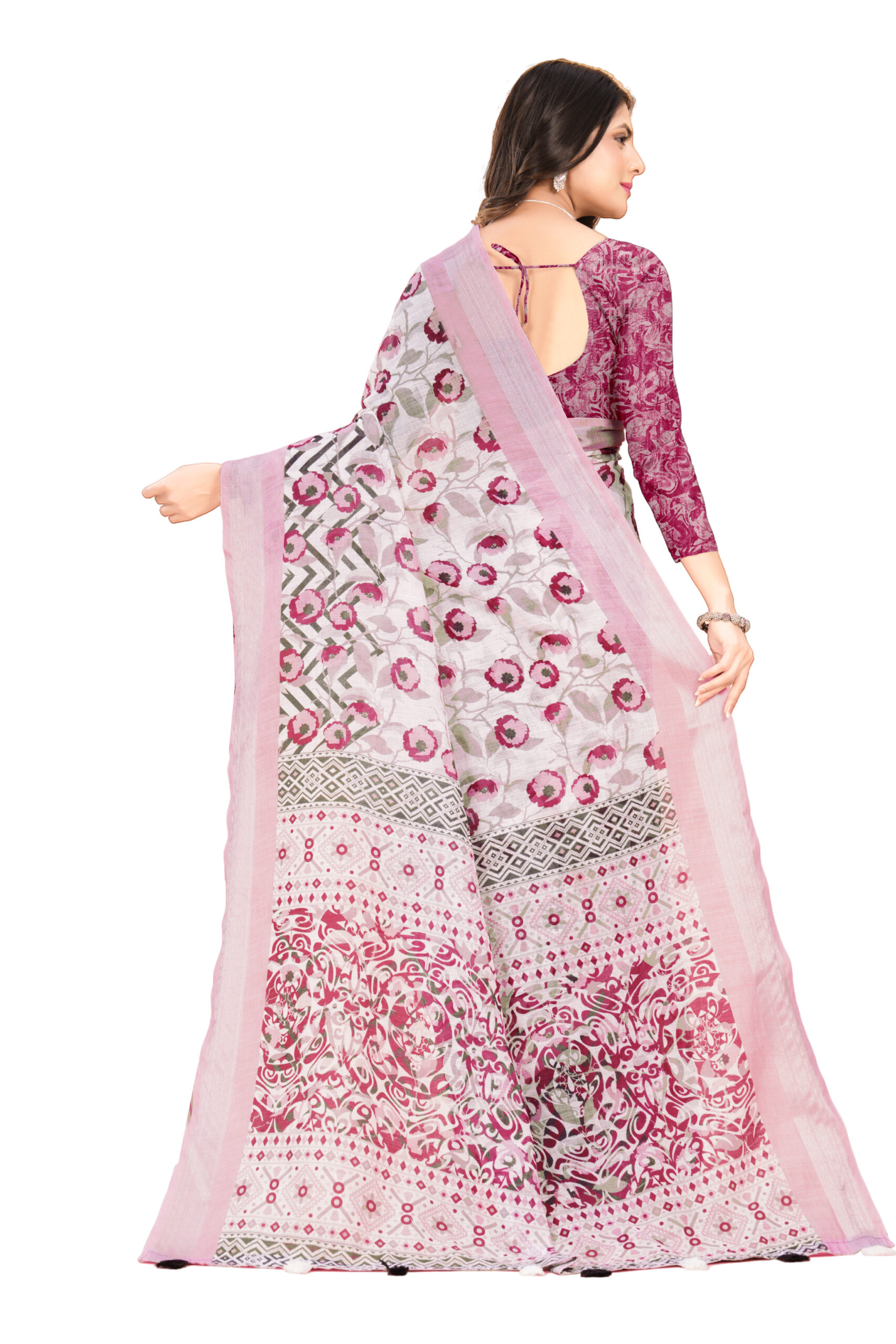 PHOOLKARI LINEN COTTON SAREE - Image 5