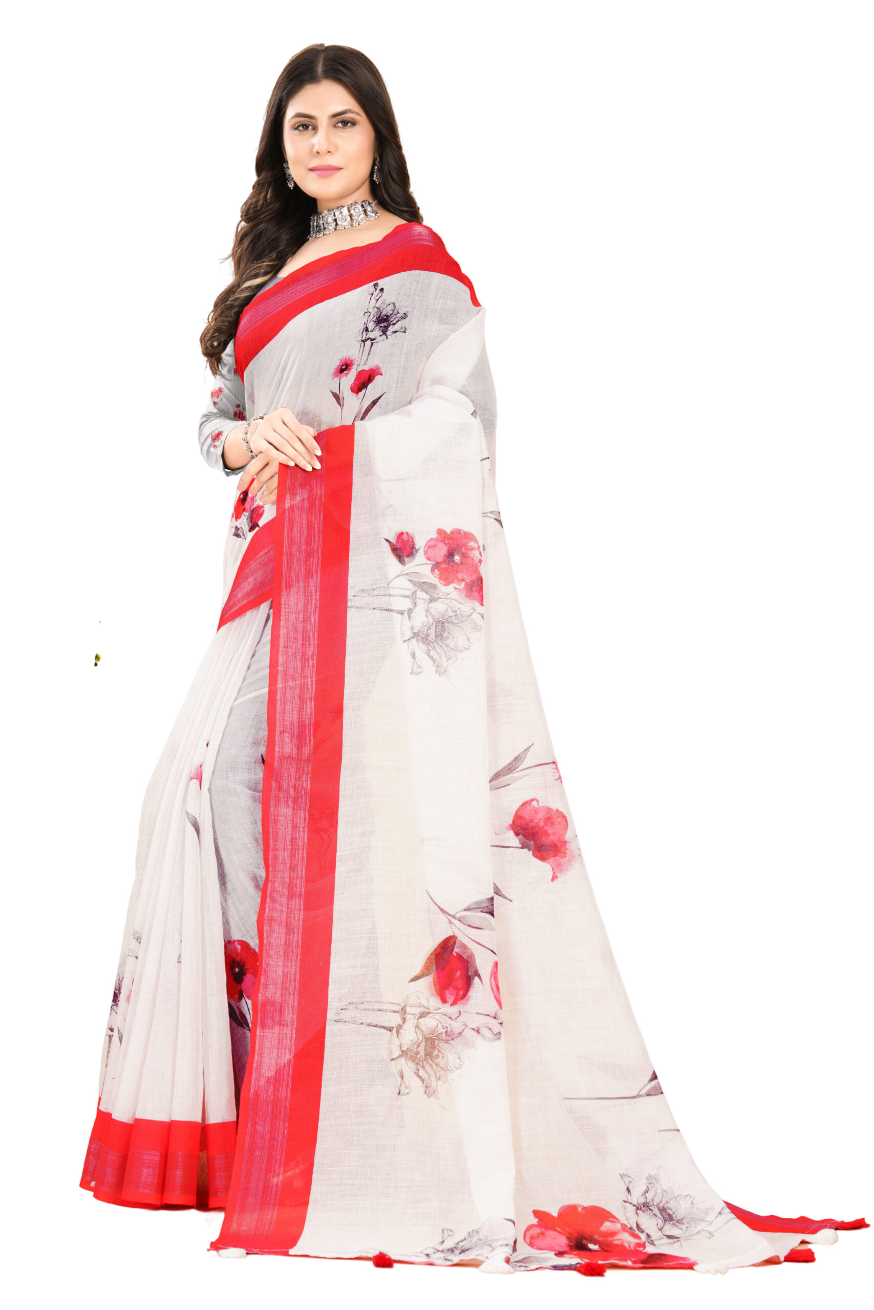FLORAL WHISPER LINEN COTTON SAREE - Image 2